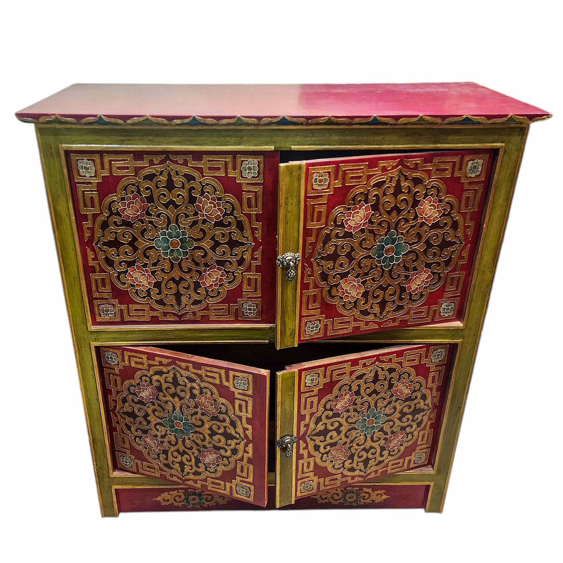 Tibetan Cabinet With Four Doors With Flower Design, painted