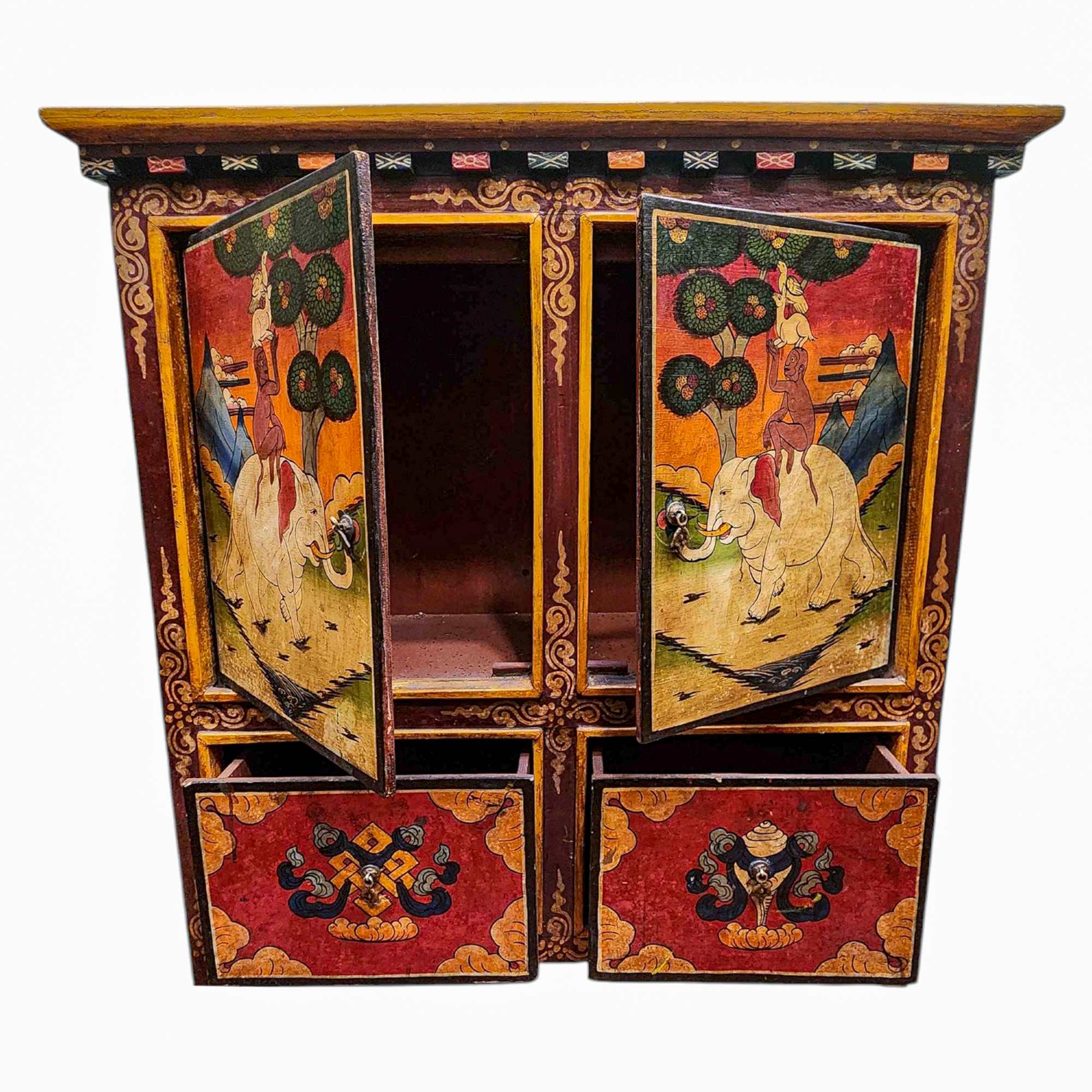 Tibetan Cabinet With Four Doors, painted