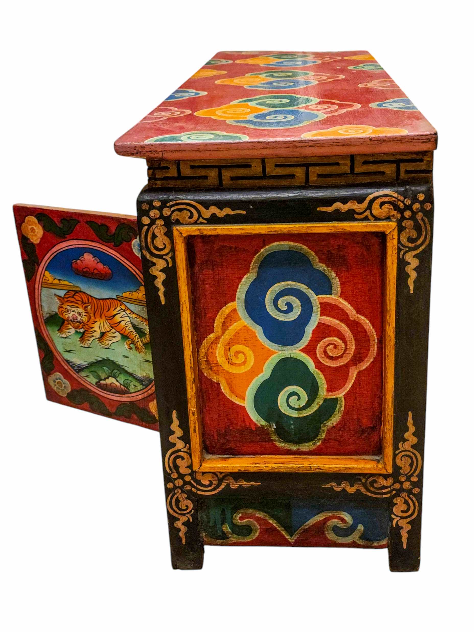 Tibetan Cabinet With Four Doors, tiger And Double Dorje Painted