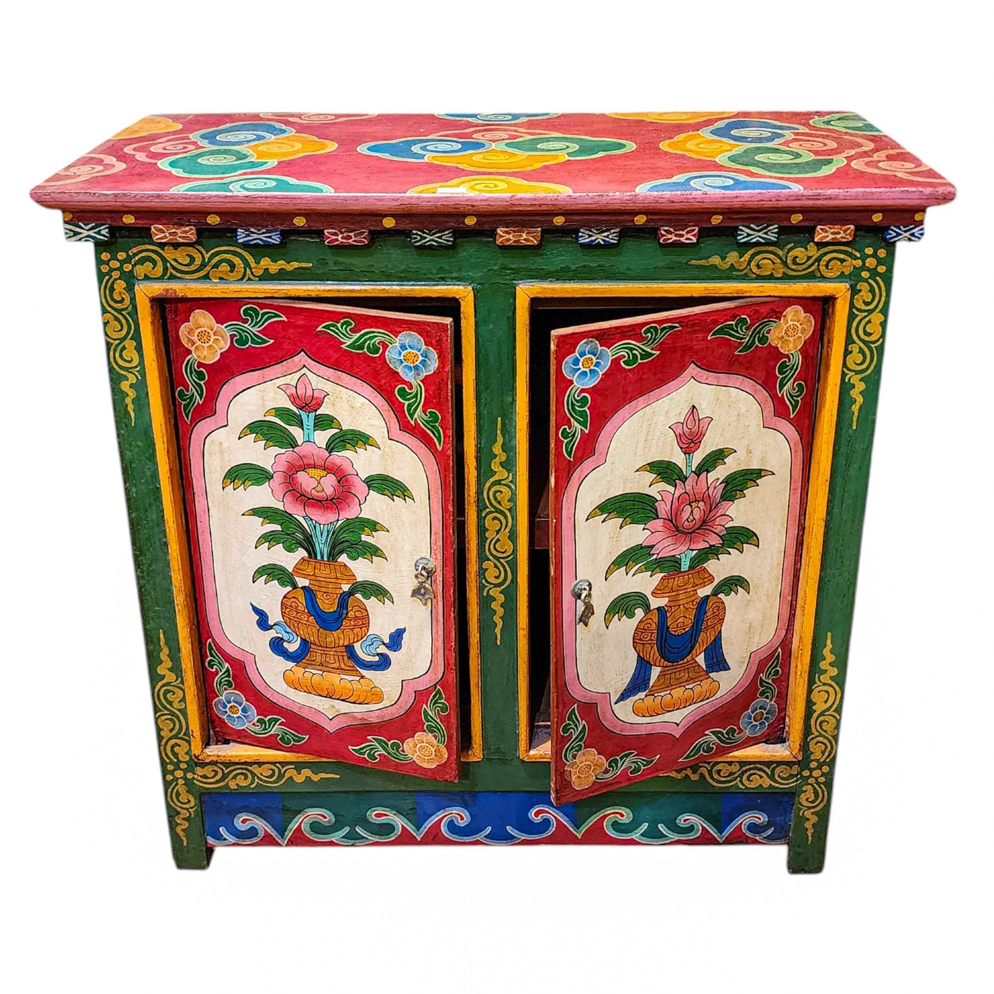 Tibetan Cabinet With Flower Design, Two Doors, painted