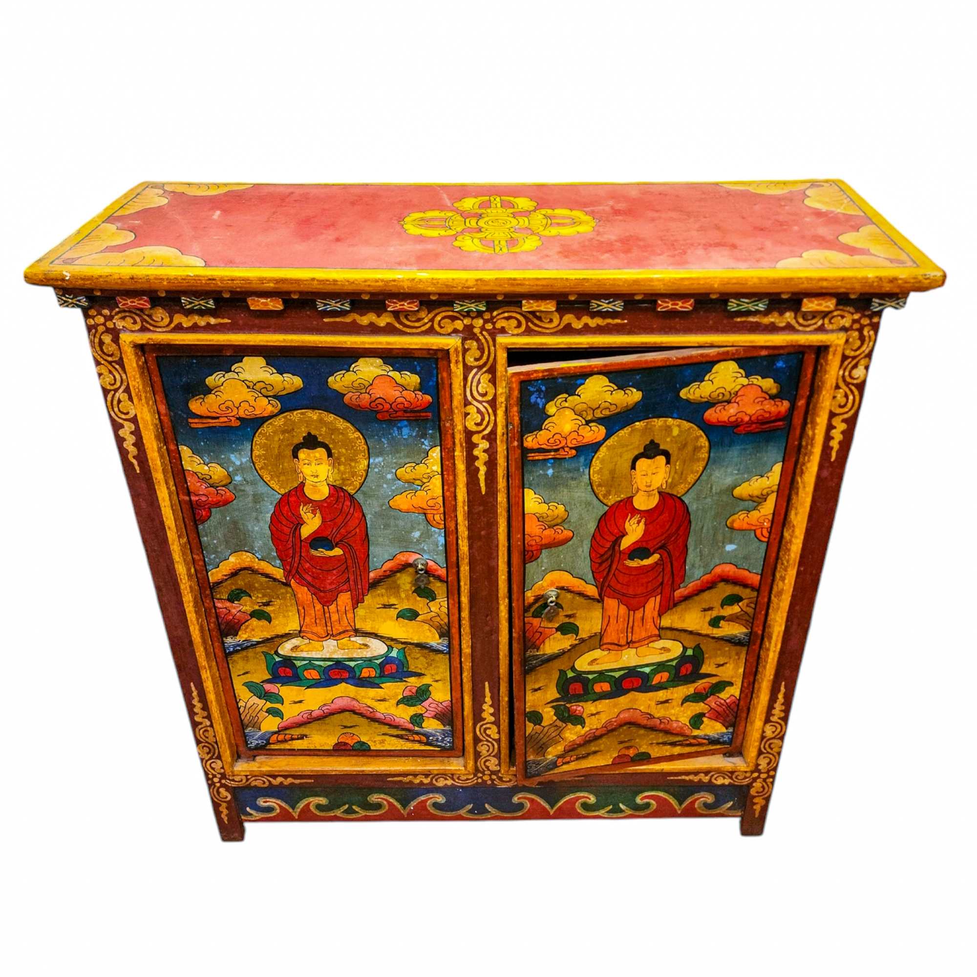 Tibetan Cabinet With Buddha, Two Doors, painted