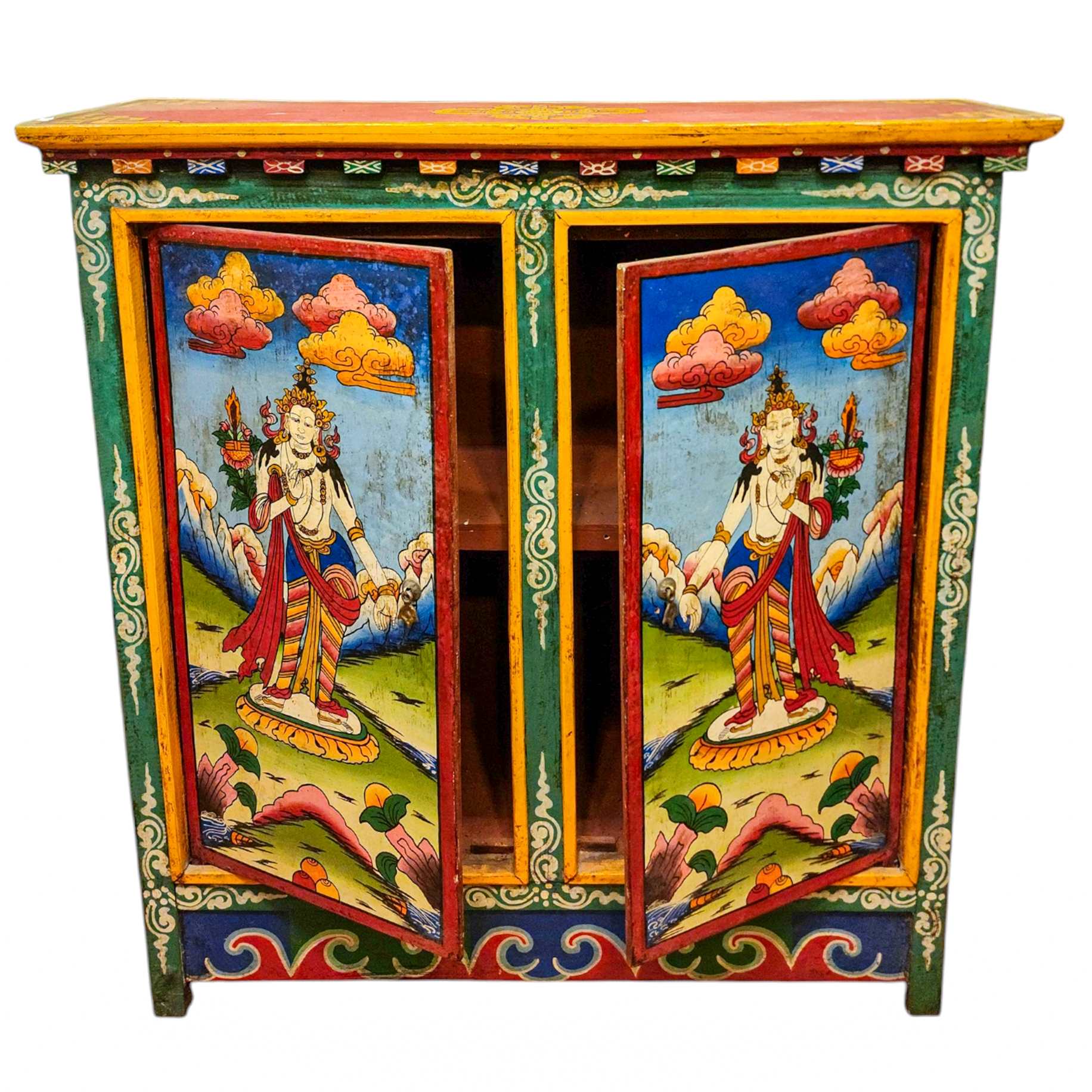 Tibetan Cabinet With Tara, Two Doors, painted