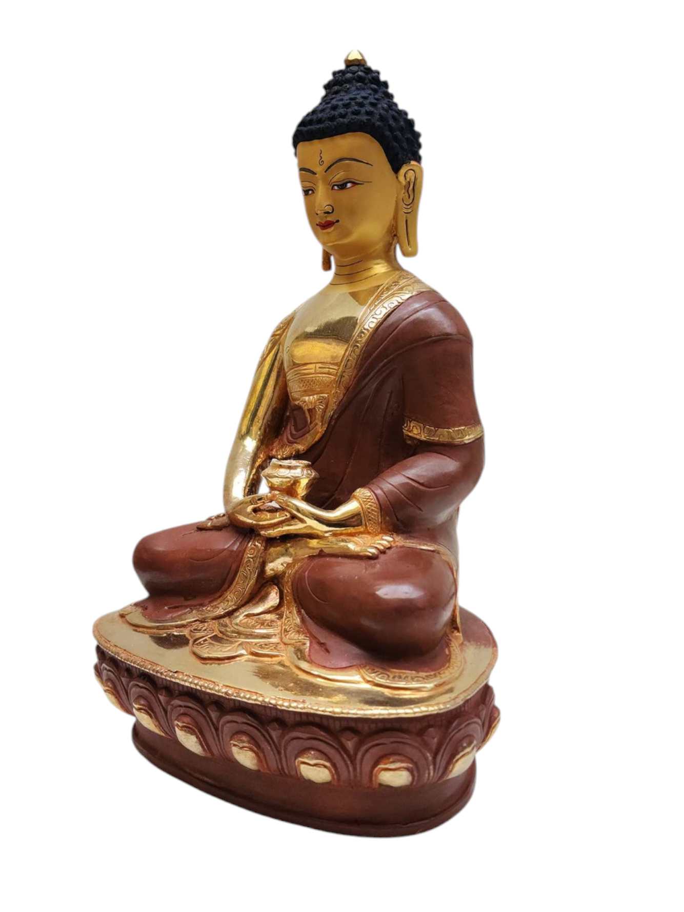 amitabha Buddha, Tibetan Buddhist Handmade Statue, Partly Gold Plated, Painted Face