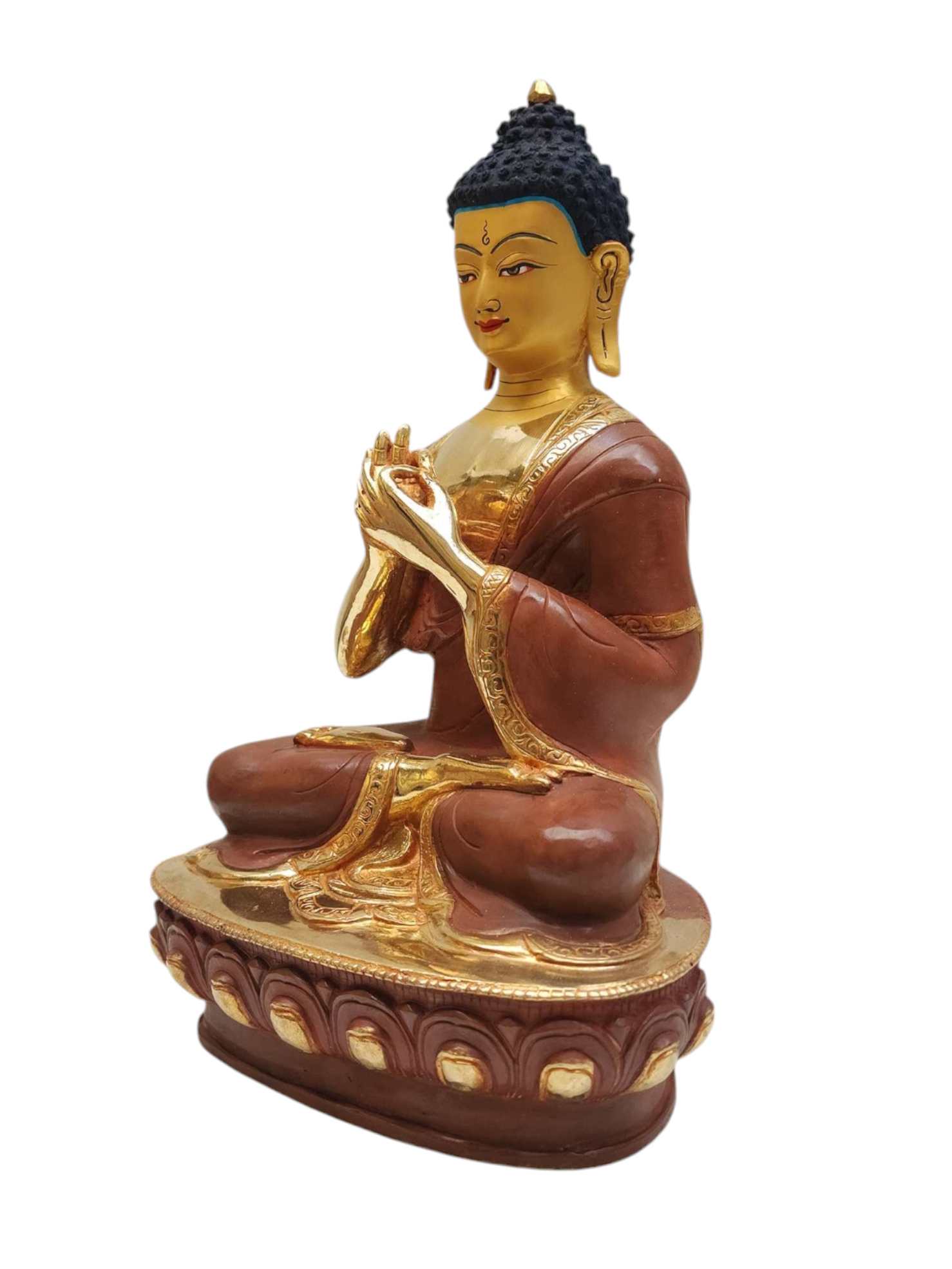 vairochana Buddha, Tibetan Buddhist Handmade Statue, Partly Gold Plated, Painted Face