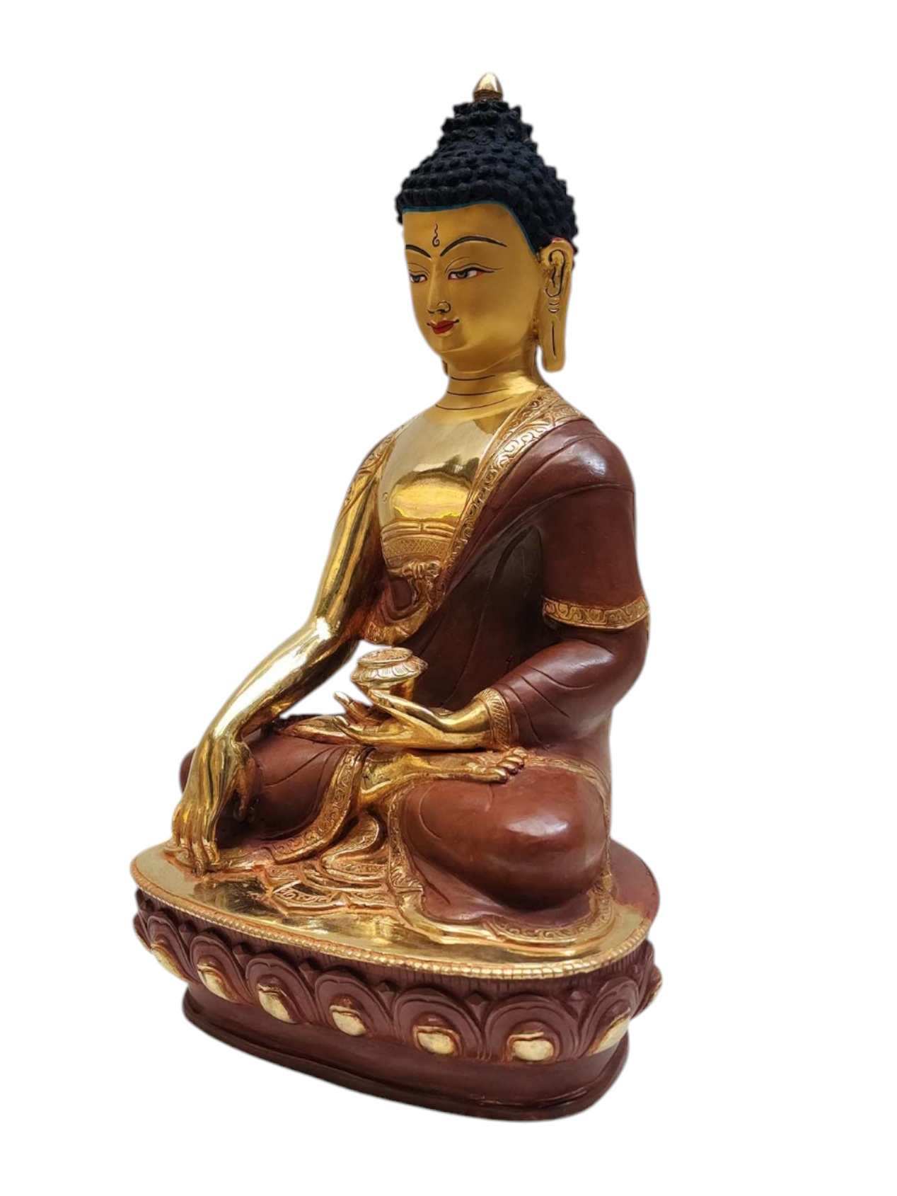 shakyamuni Buddha, Tibetan Buddhist Handmade Statue, Partly Gold Plated, Painted Face