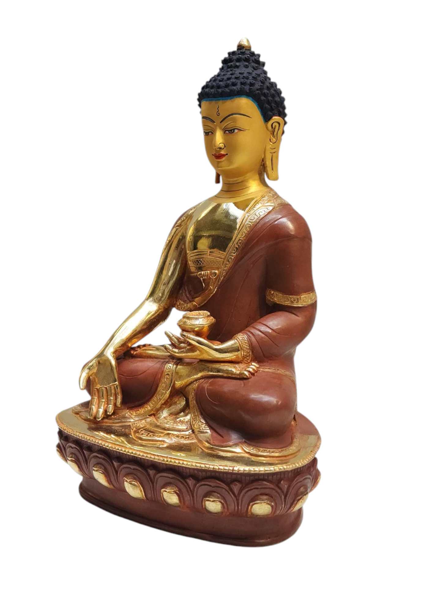 ratnasambhava Buddha, Tibetan Buddhist Handmade Statue, Partly Gold Plated, Painted Face