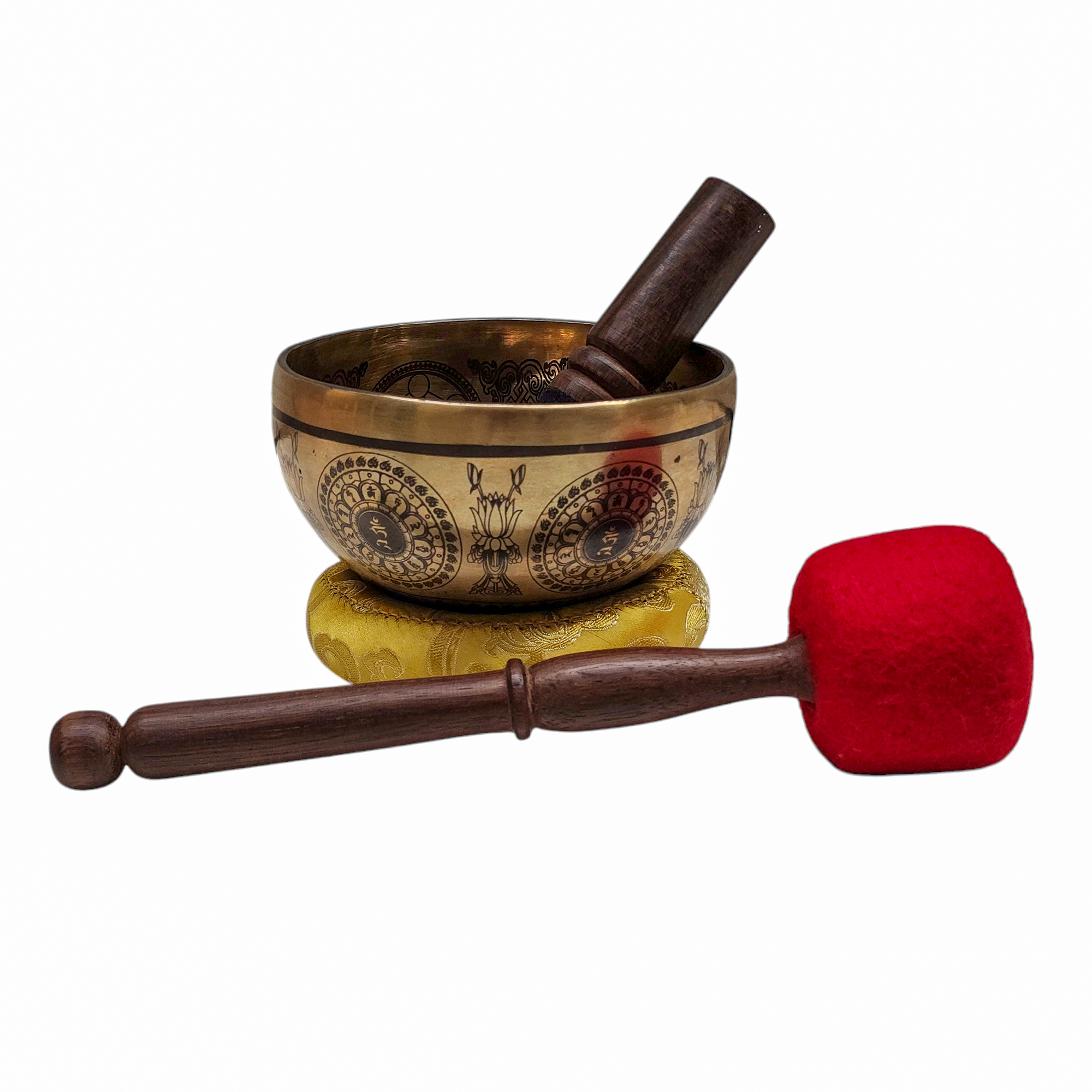 Singing Bowl, Buddhist Hand Beaten, With medicine Buddha Carved Inside, Sound Note A, 464 Hz