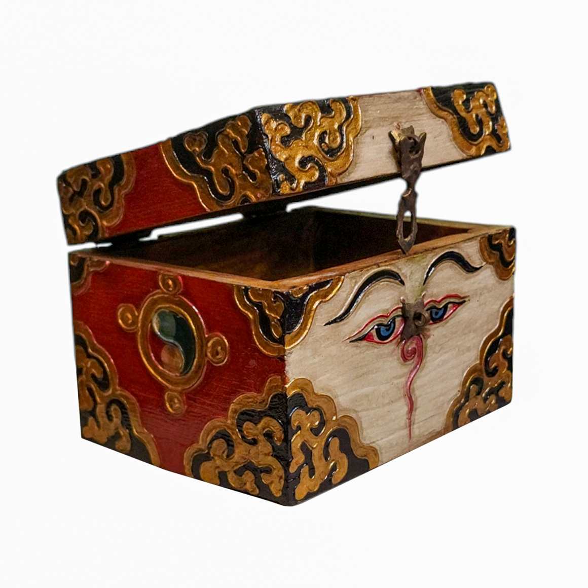 Buddhist Wooden Box, Tibetan Style <span Style=