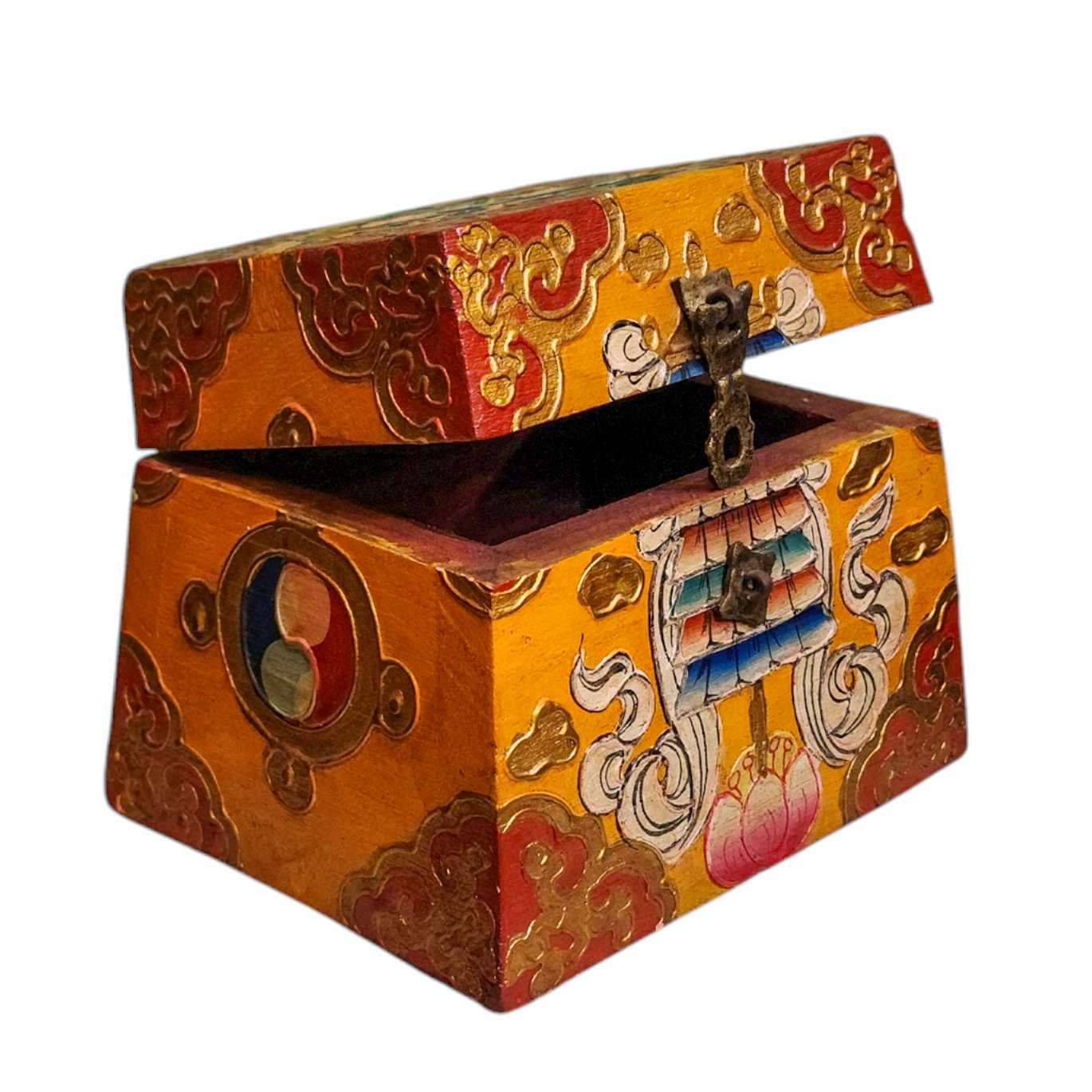 Buddhist Wooden Box, Tibetan Style <span Style=