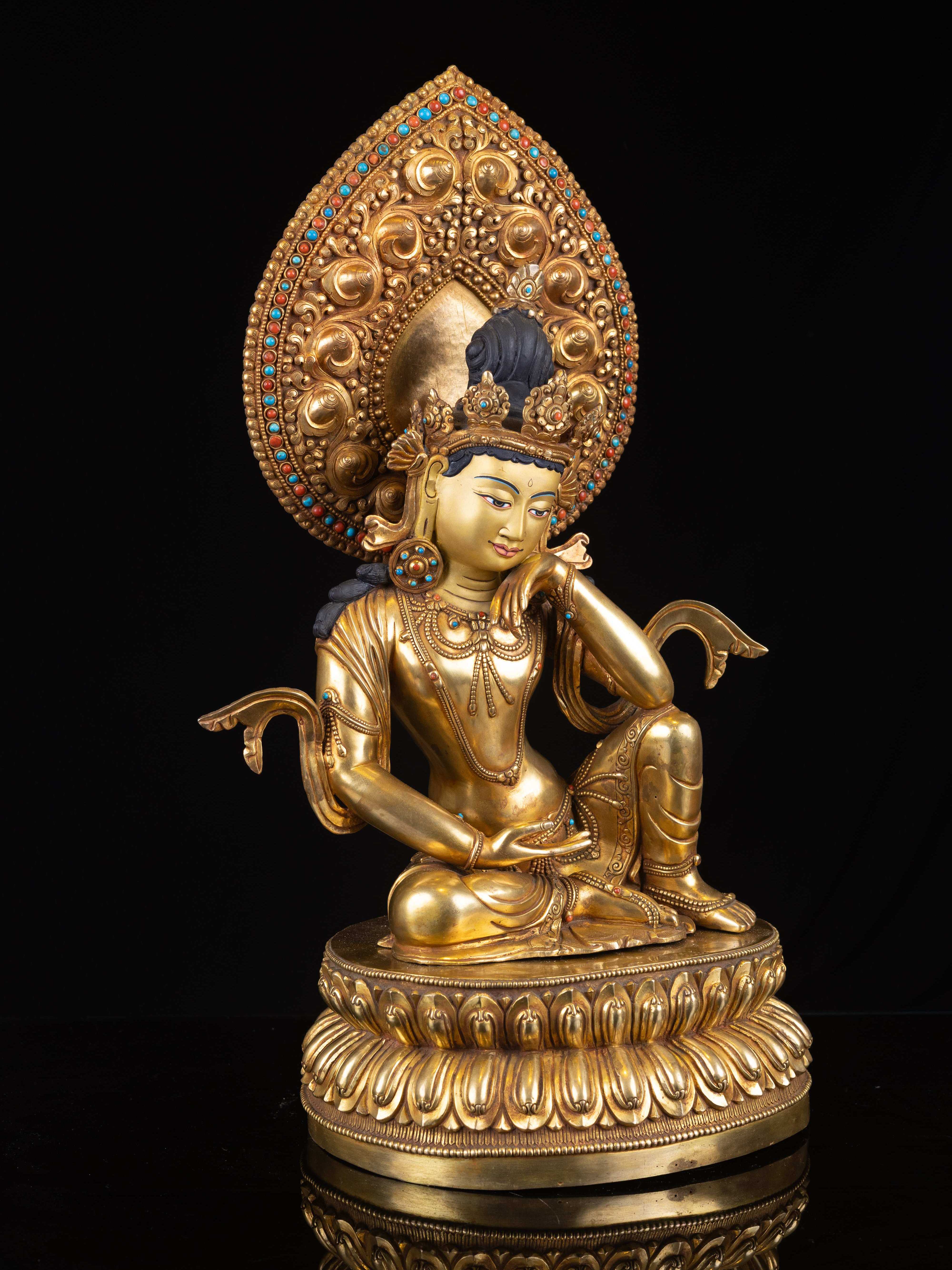 bodhisattva, Buddhist Handmade Statue, full Gold Plated, face Painted, High Quality