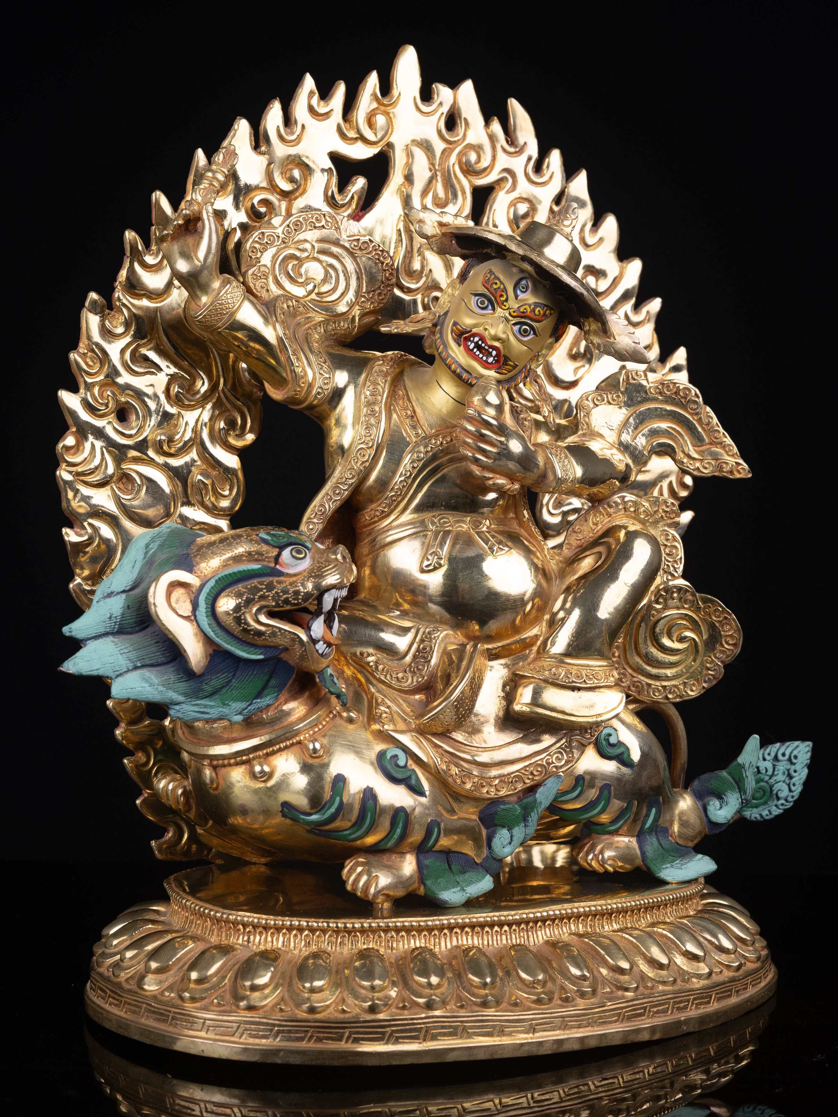 shugden, Buddhist Handmade Statue, full Gold Plated, face Painted, High Quality