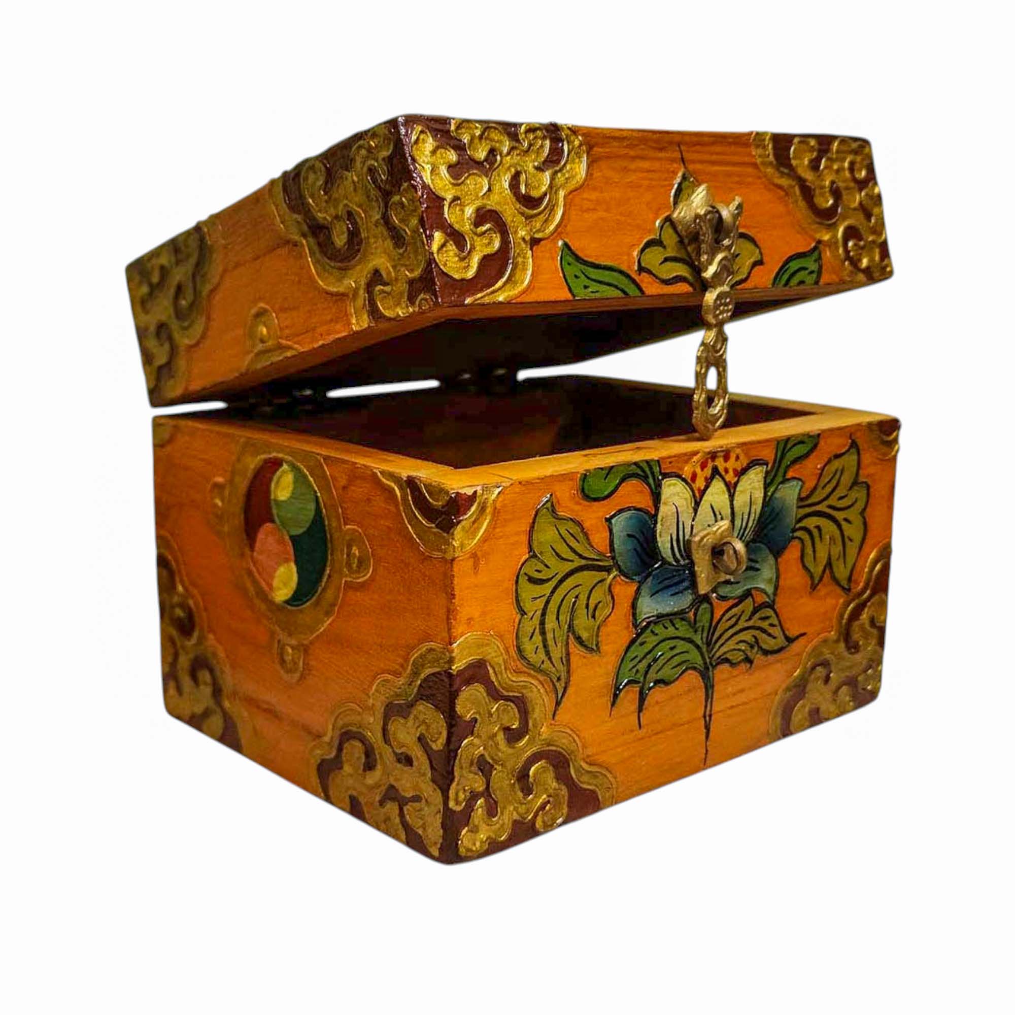 Buddhist Wooden Box, Tibetan Style <span Style=