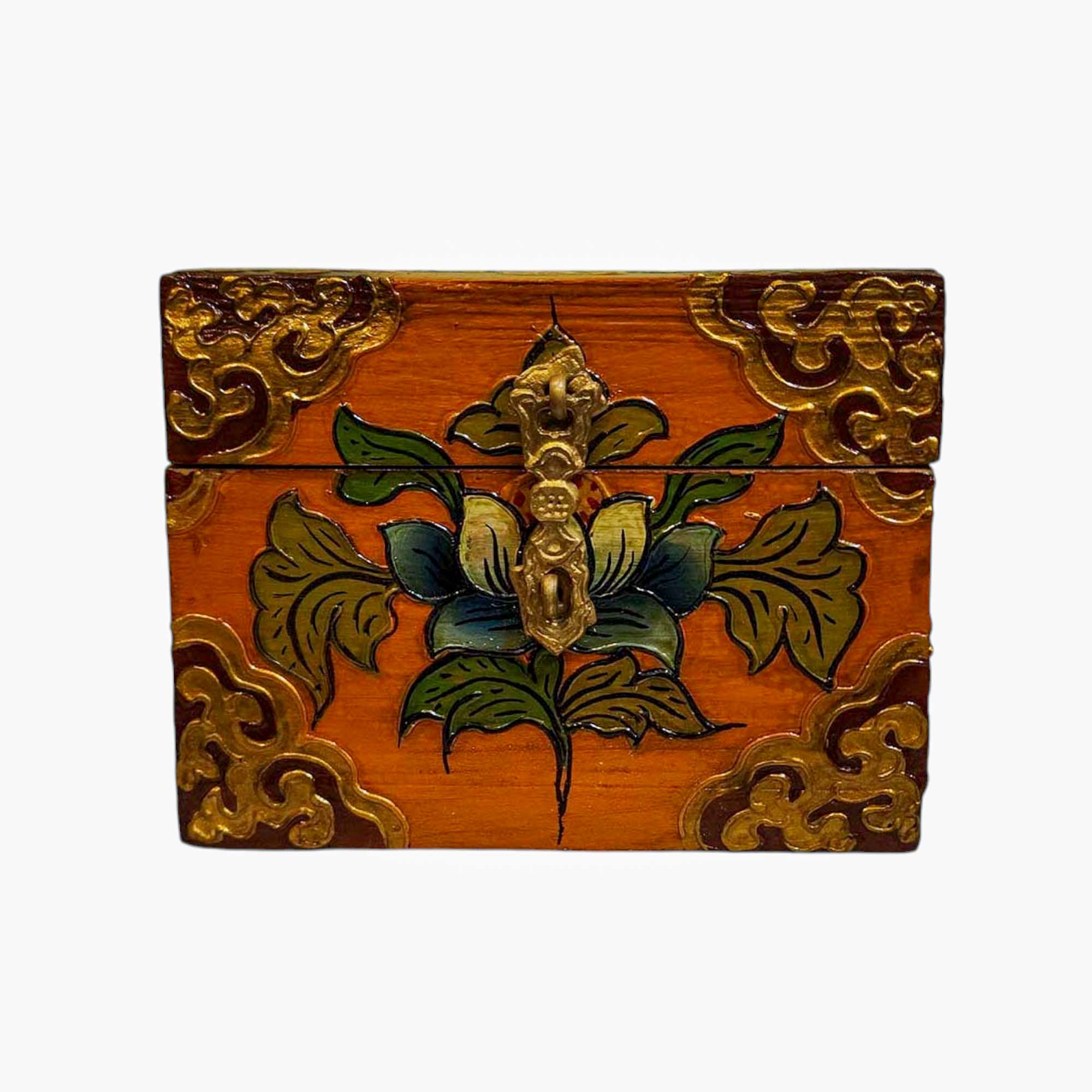 Buddhist Wooden Box, Tibetan Style <span Style=