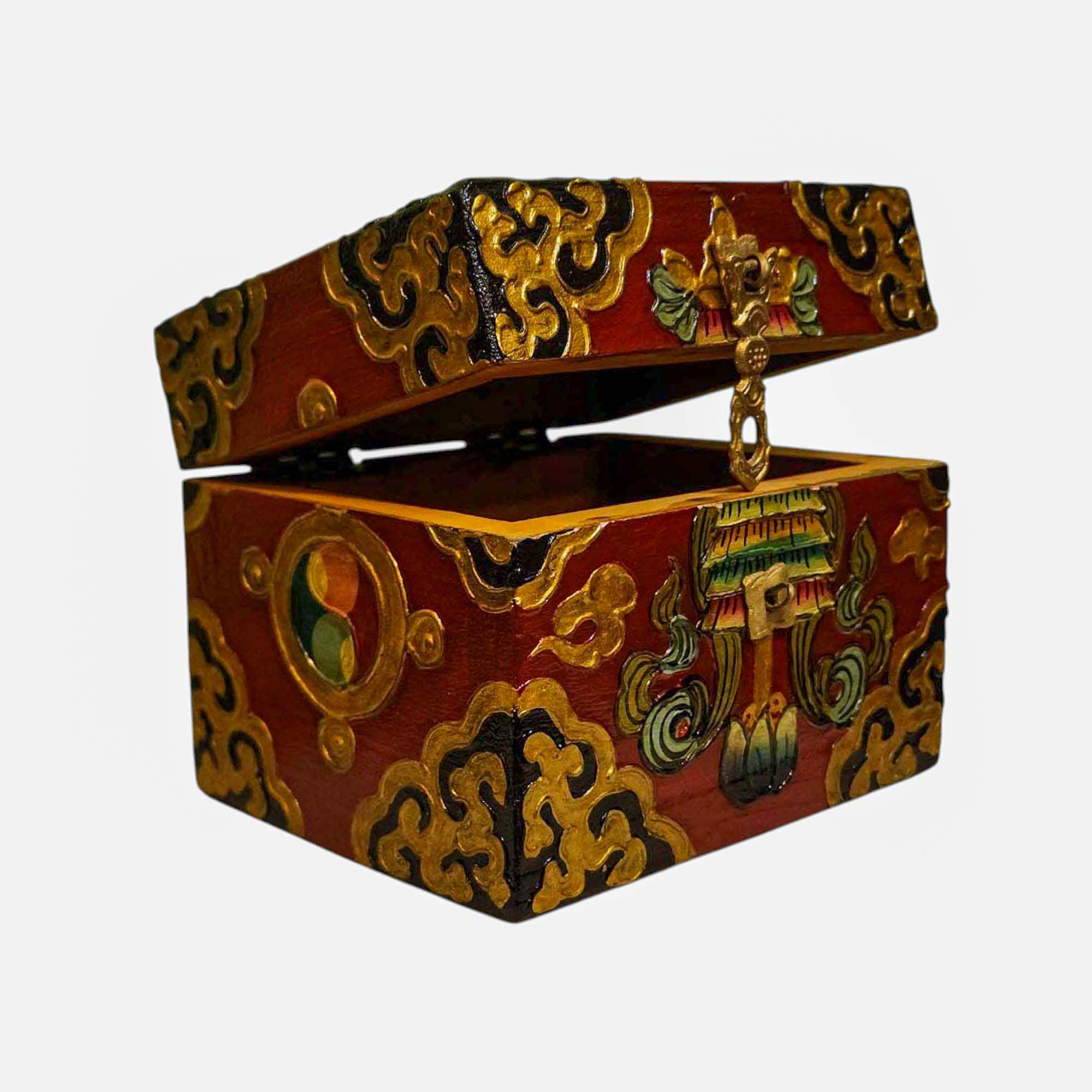 Buddhist Wooden Box, Tibetan Style <span Style=