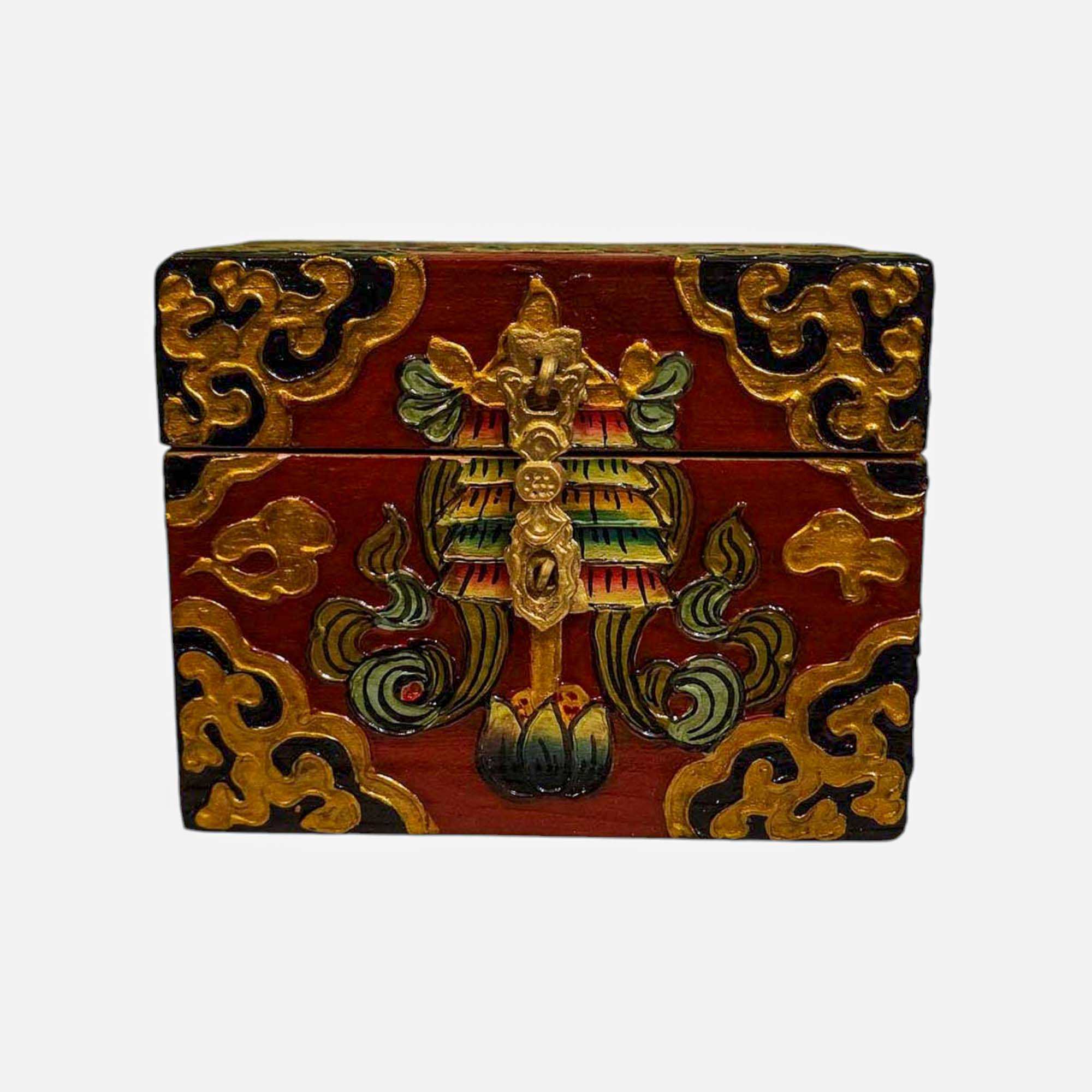 Buddhist Wooden Box, Tibetan Style <span Style=