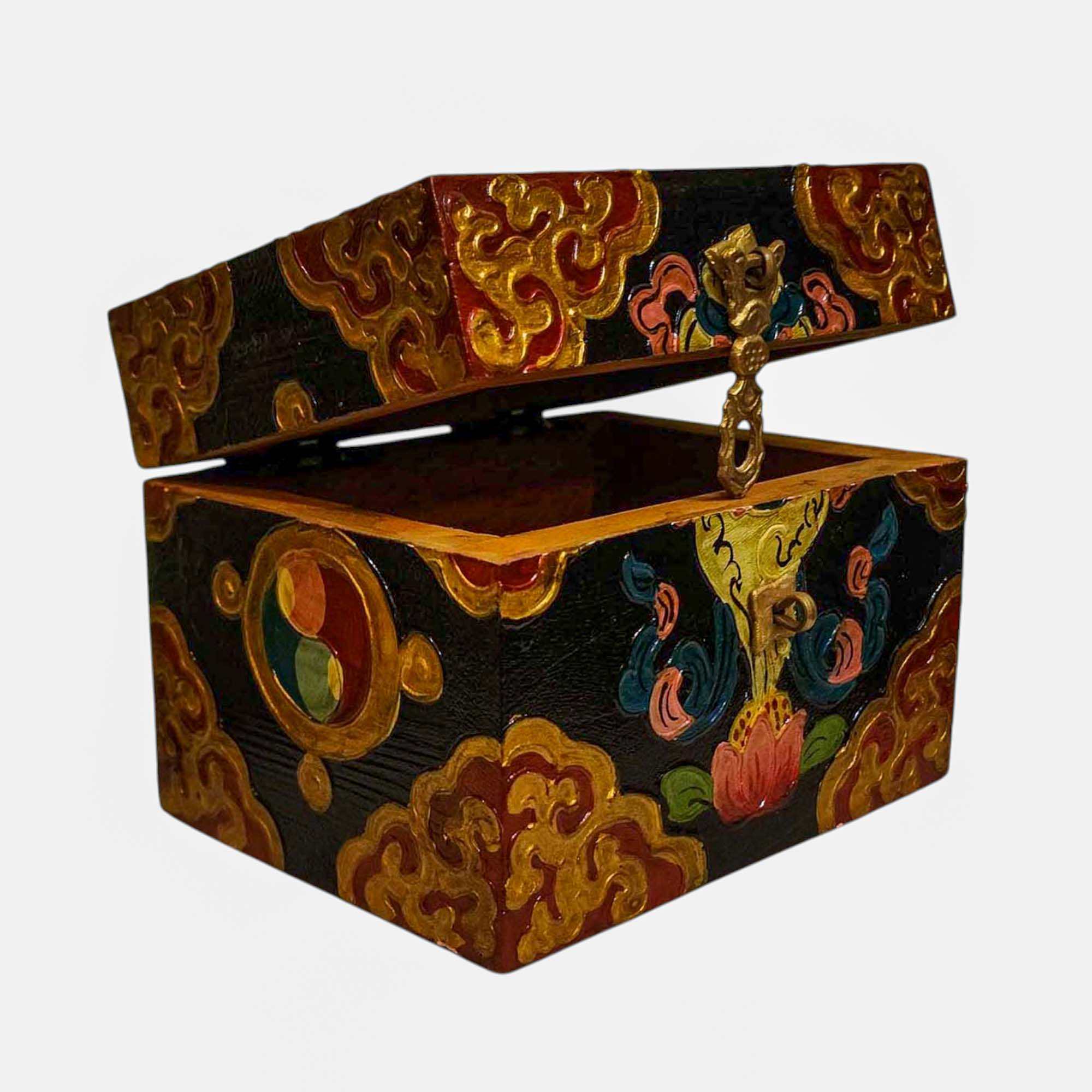 Buddhist Wooden Box, Tibetan Style <span Style=