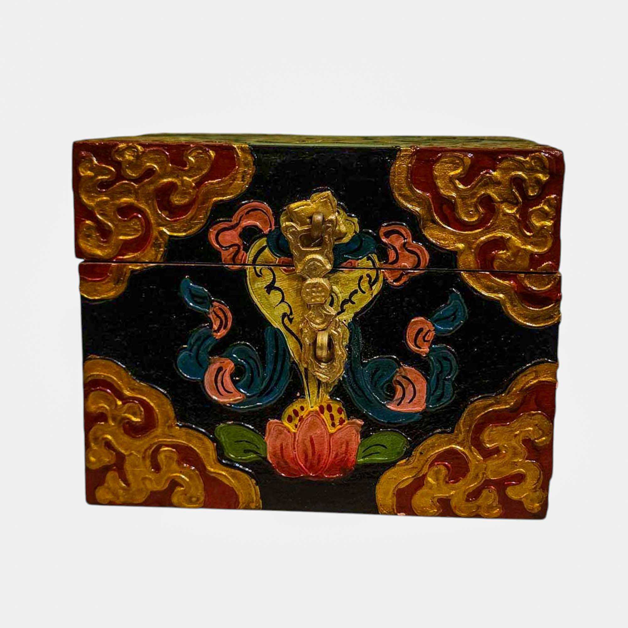 Buddhist Wooden Box, Tibetan Style <span Style=