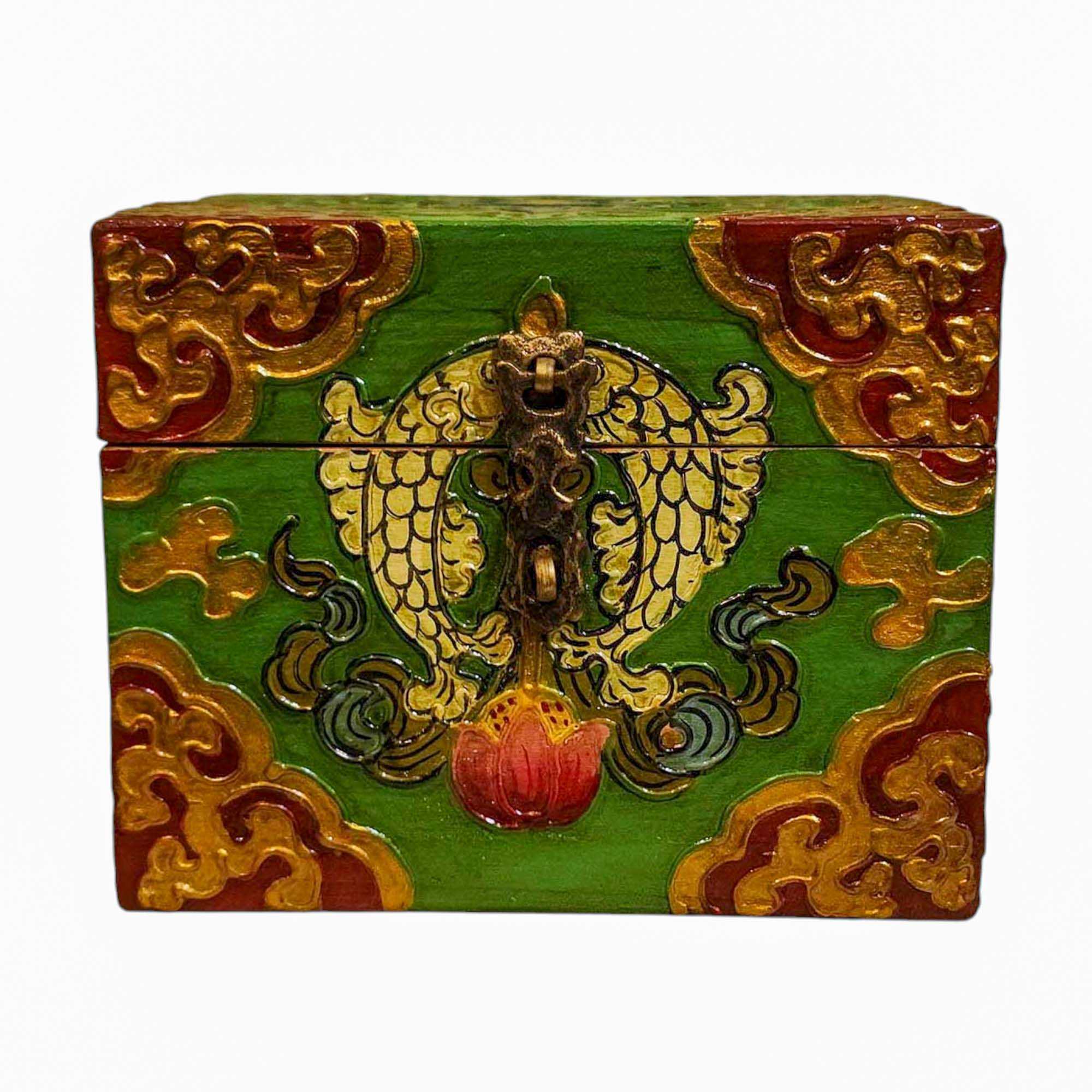 Buddhist Wooden Box, Tibetan Style <span Style=