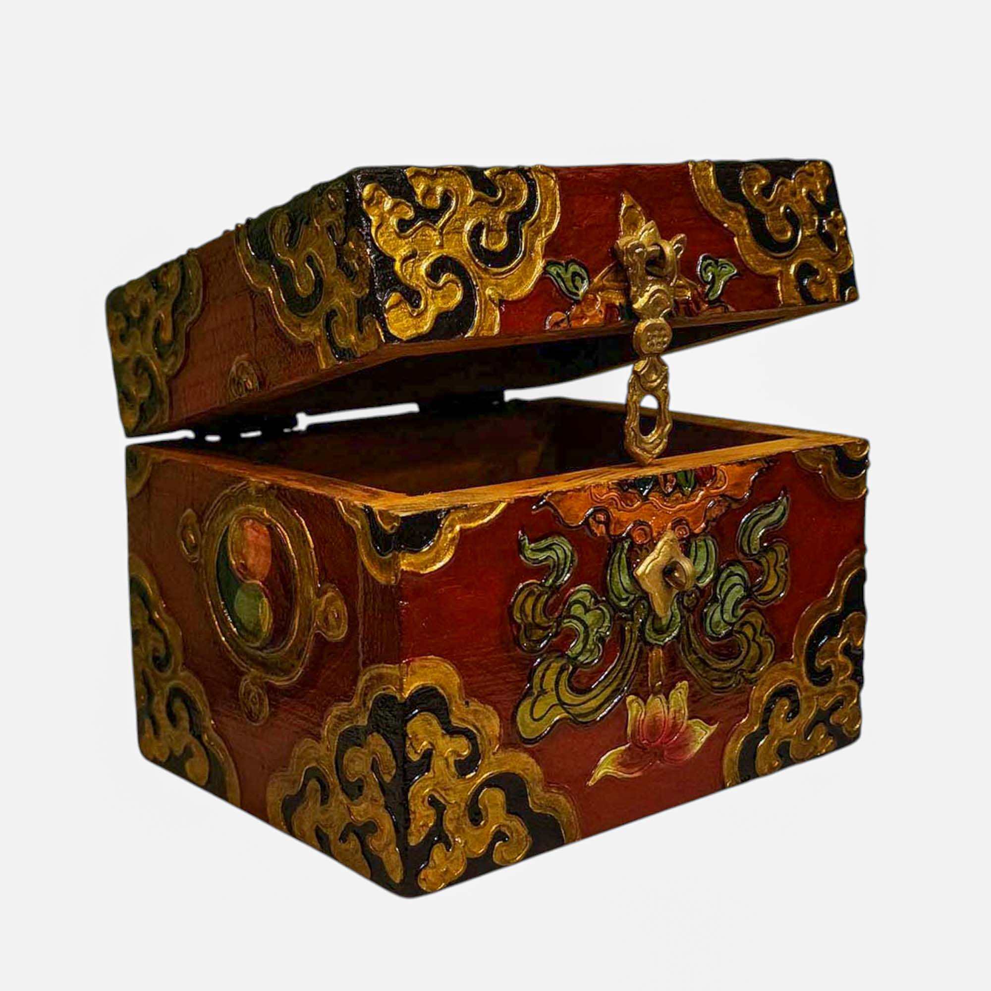 Buddhist Wooden Box, Tibetan Style <span Style=