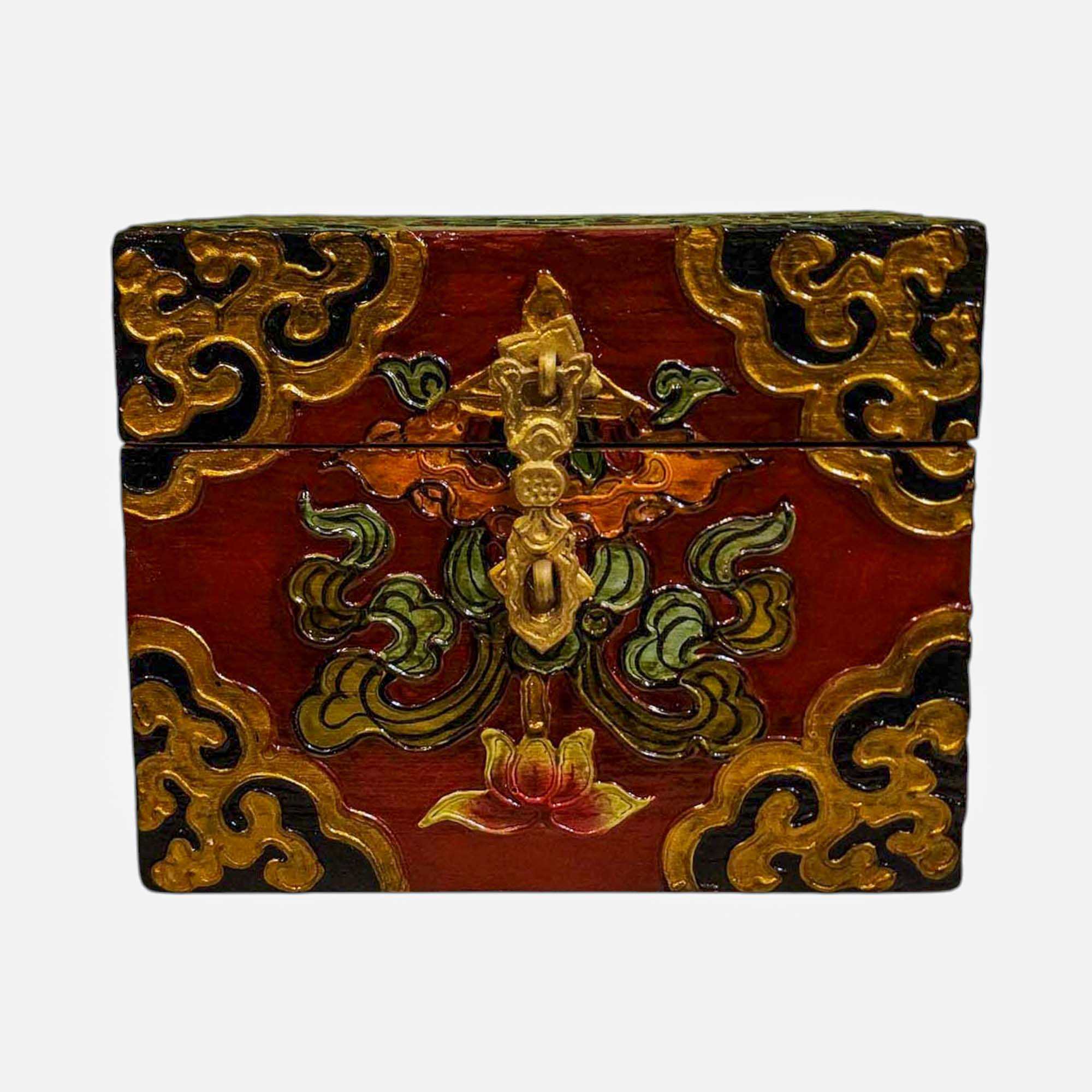 Buddhist Wooden Box, Tibetan Style <span Style=