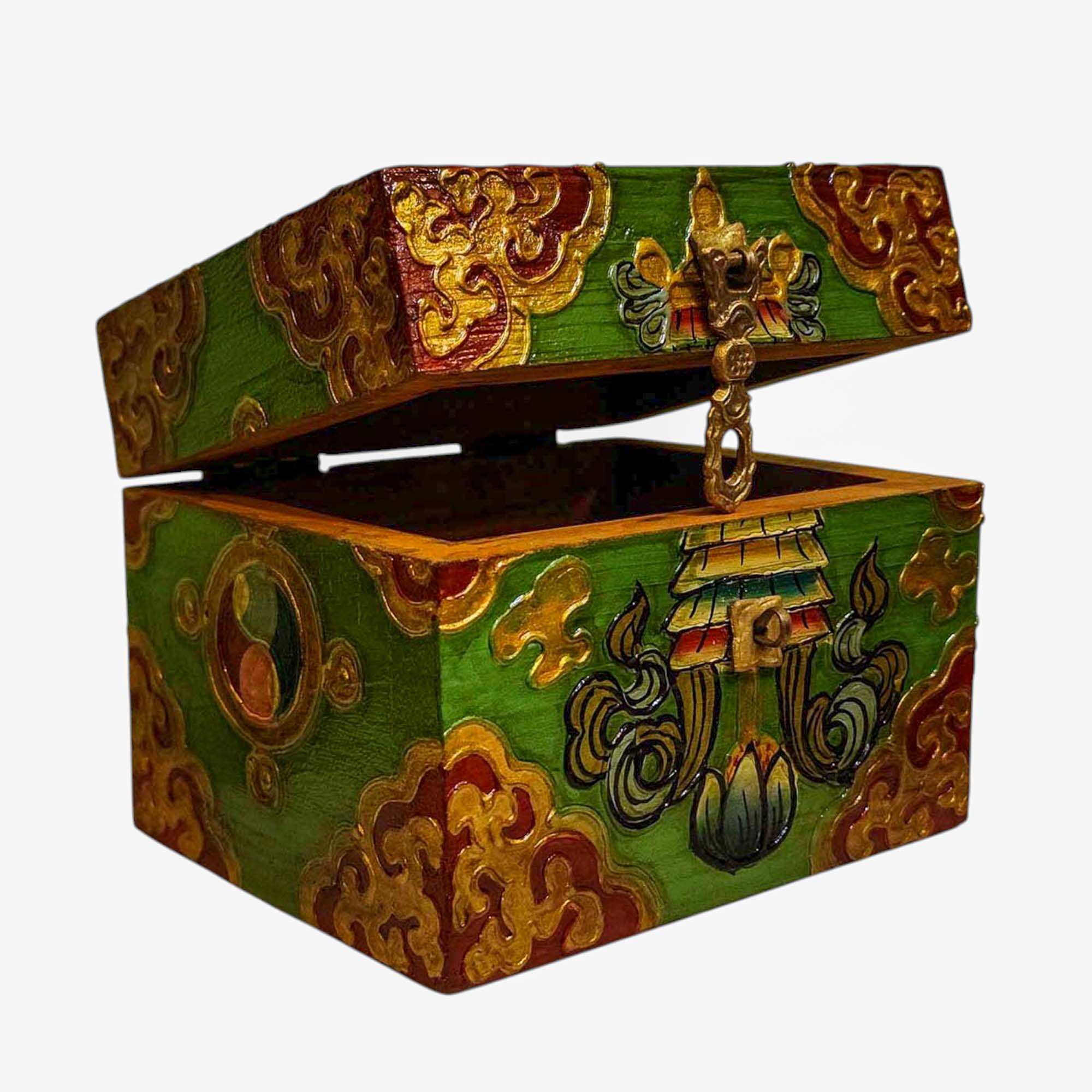 Buddhist Wooden Box, Tibetan Style <span Style=