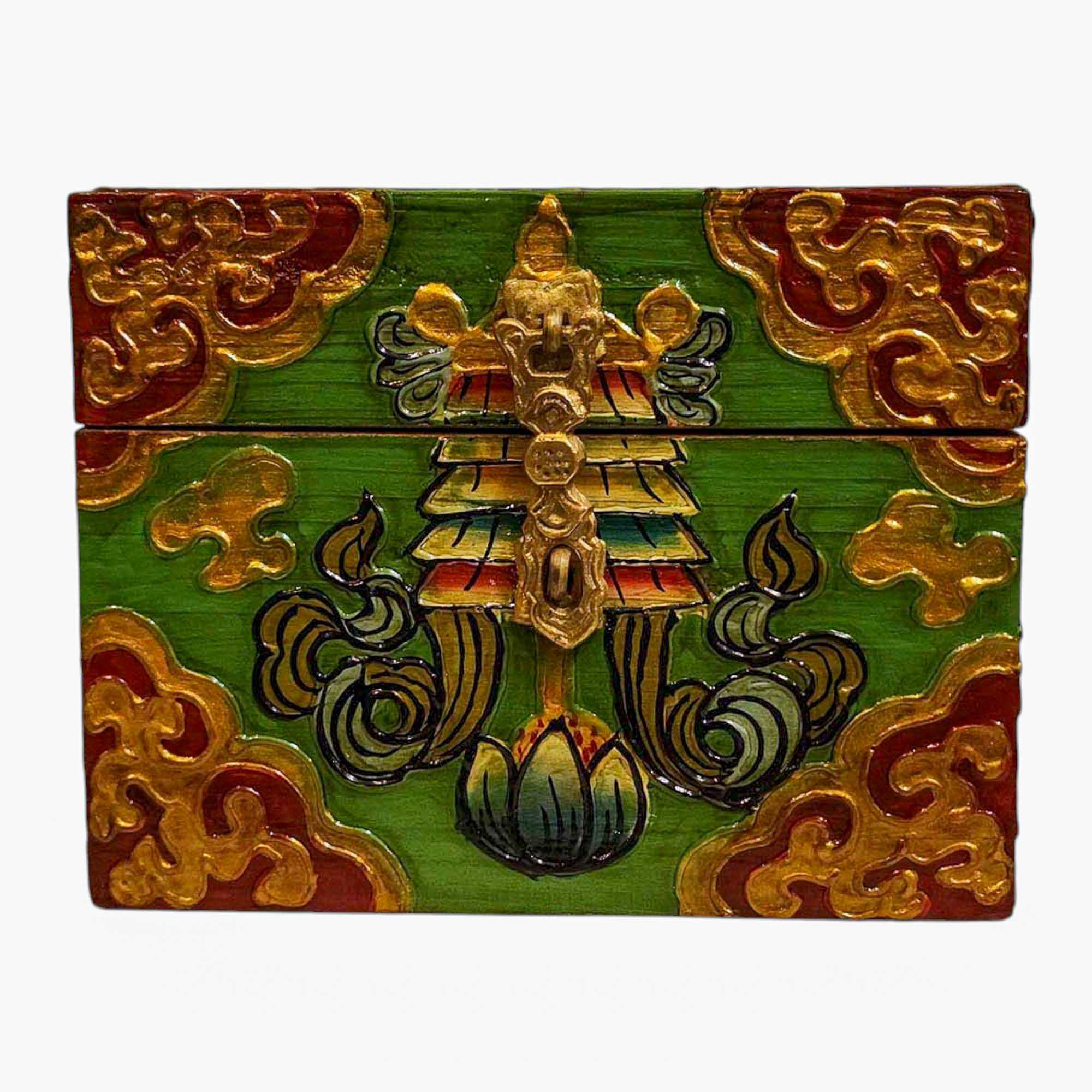 Buddhist Wooden Box, Tibetan Style <span Style=