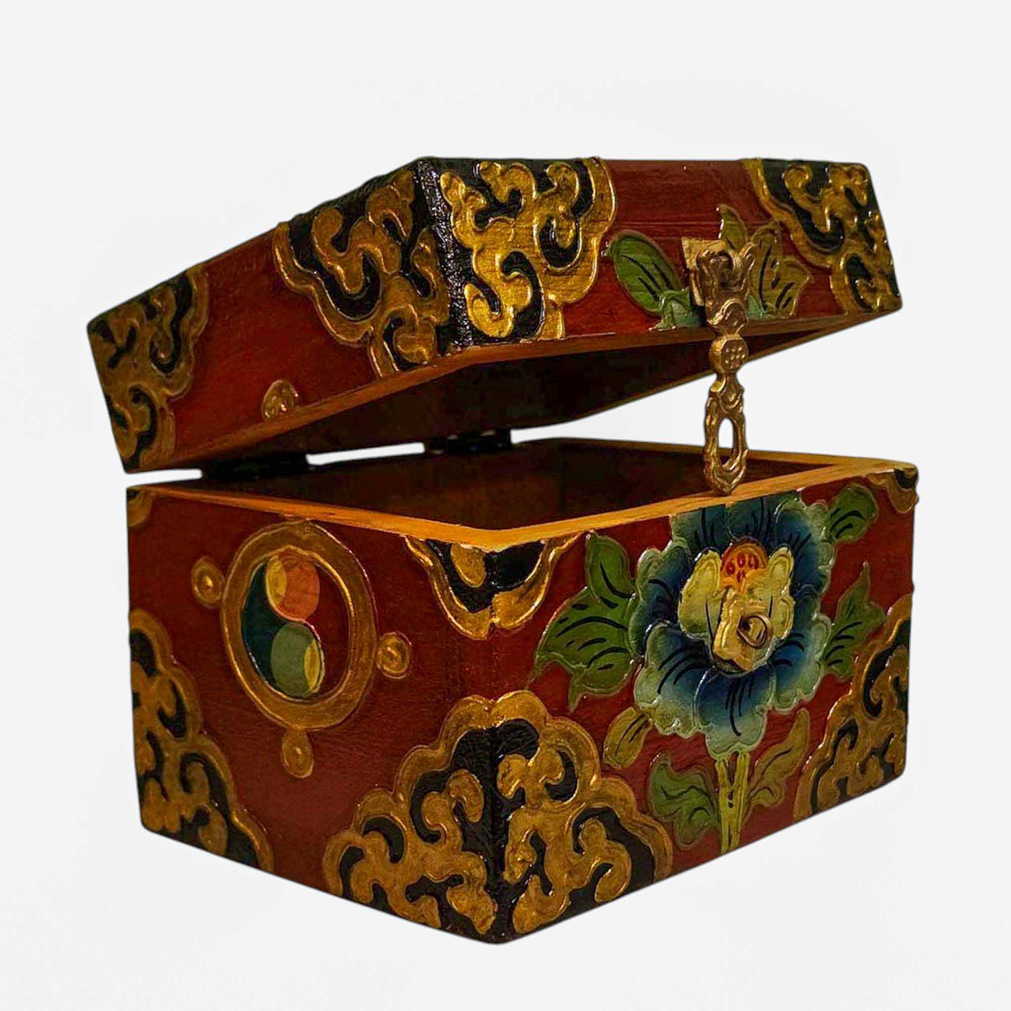 Buddhist Wooden Box, Tibetan Style <span Style=