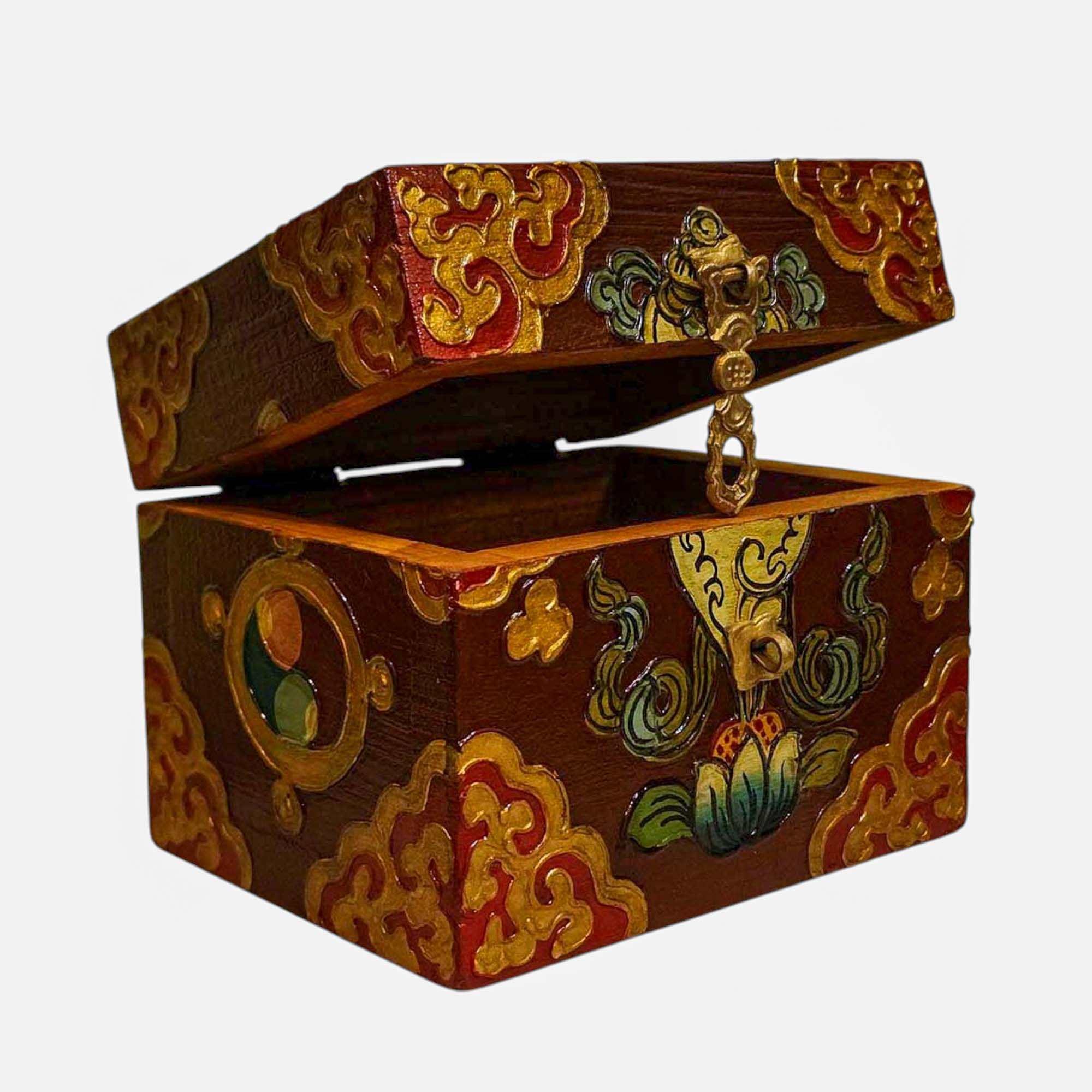 Buddhist Wooden Box, Tibetan Style <span Style=