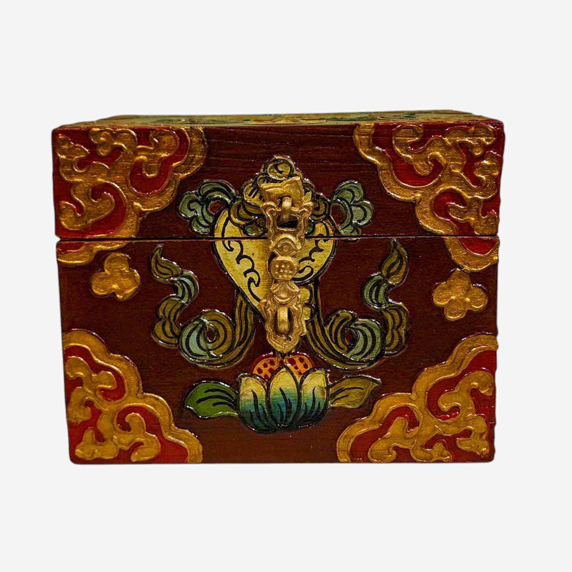 Buddhist Wooden Box, Tibetan Style <span Style=