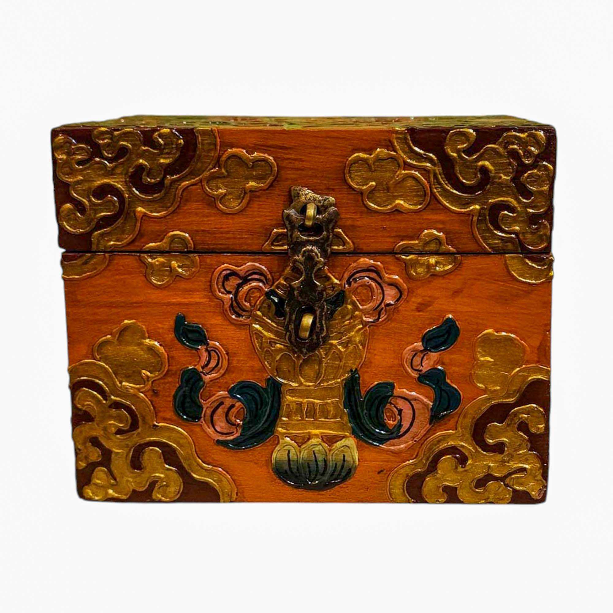 Buddhist Wooden Box, Tibetan Style <span Style=