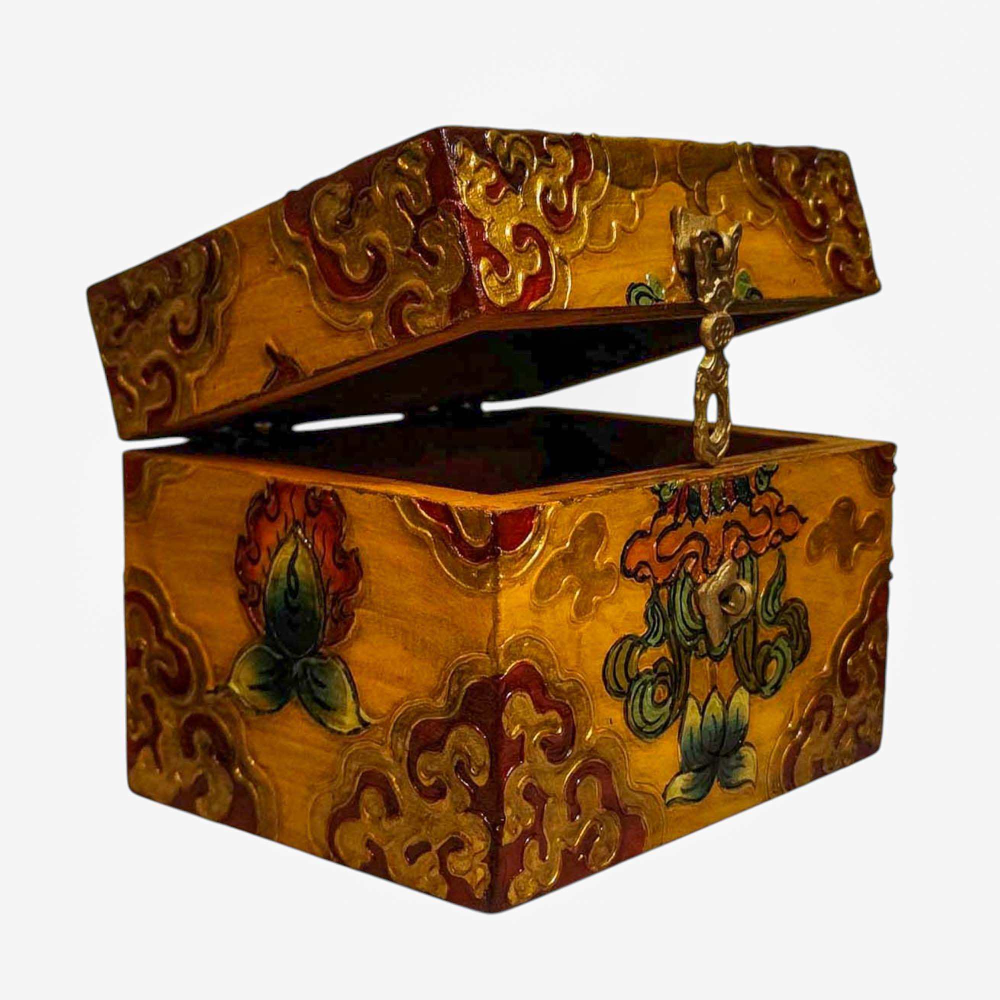 Buddhist Wooden Box, Tibetan Style <span Style=