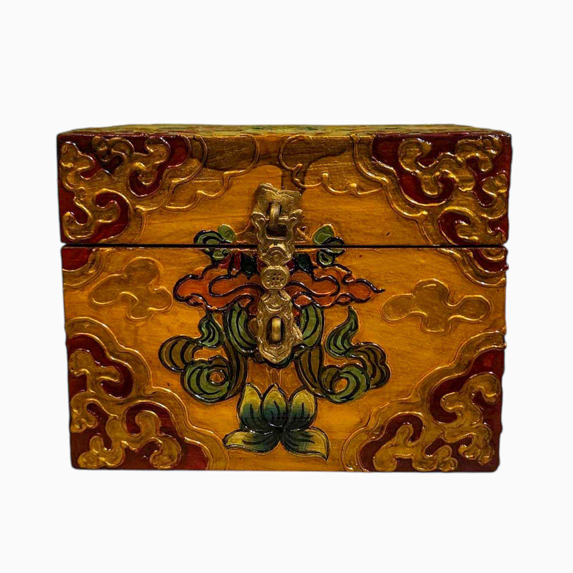 Buddhist Wooden Box, Tibetan Style <span Style=