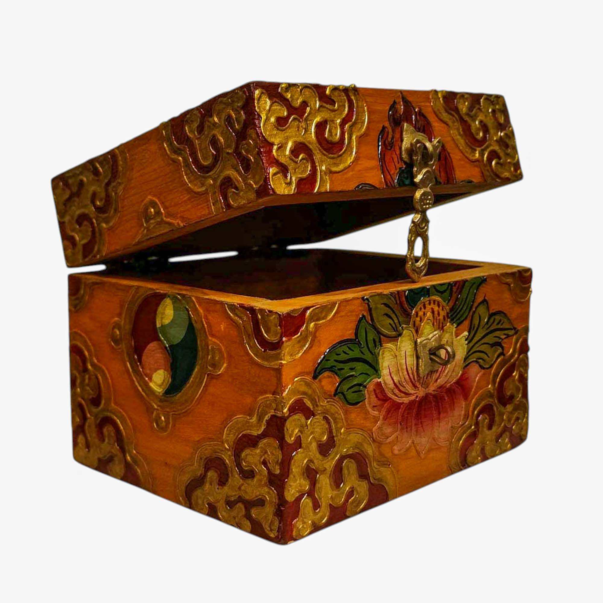 Buddhist Wooden Box, Tibetan Style <span Style=