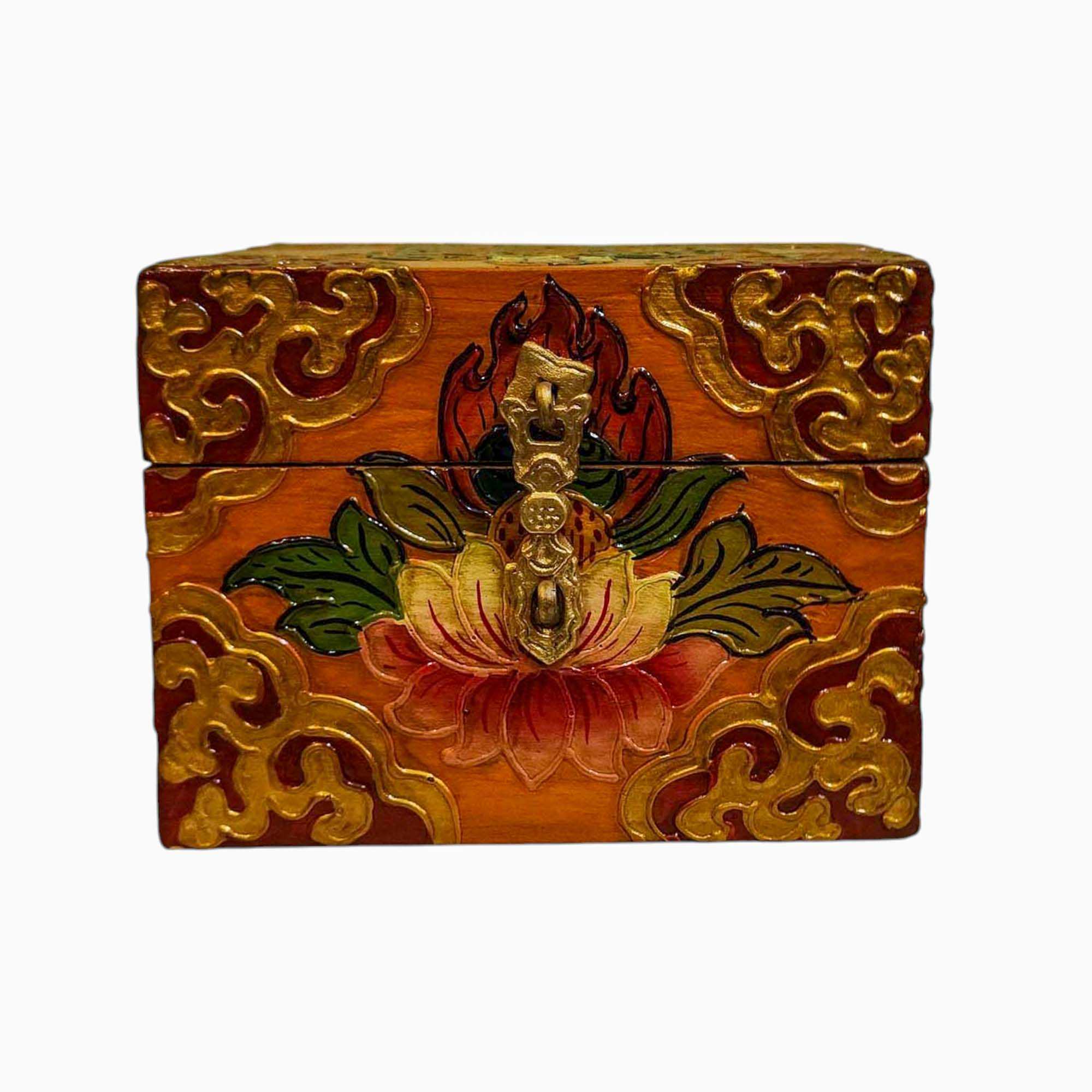 Buddhist Wooden Box, Tibetan Style <span Style=