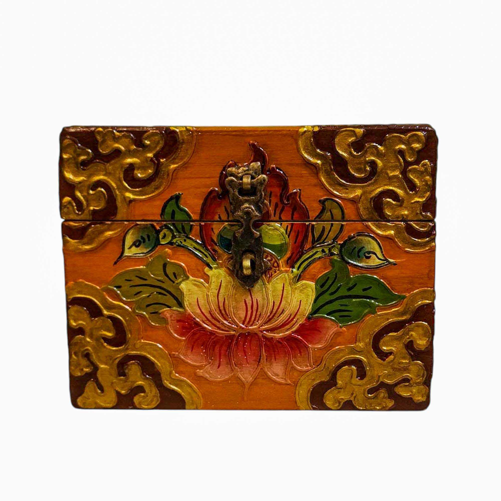 Buddhist Wooden Box, Tibetan Style <span Style=