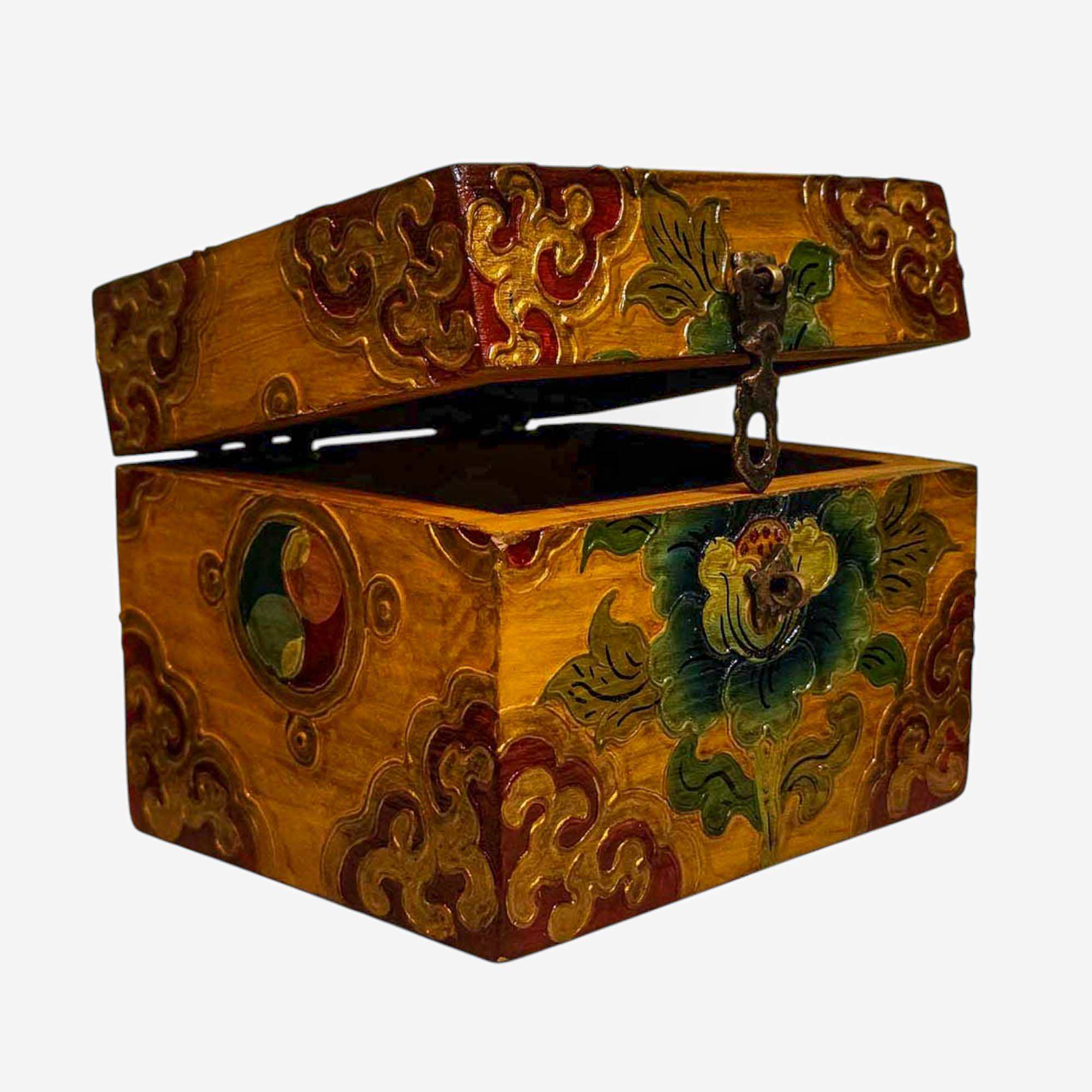 Buddhist Wooden Box, Tibetan Style <span Style=