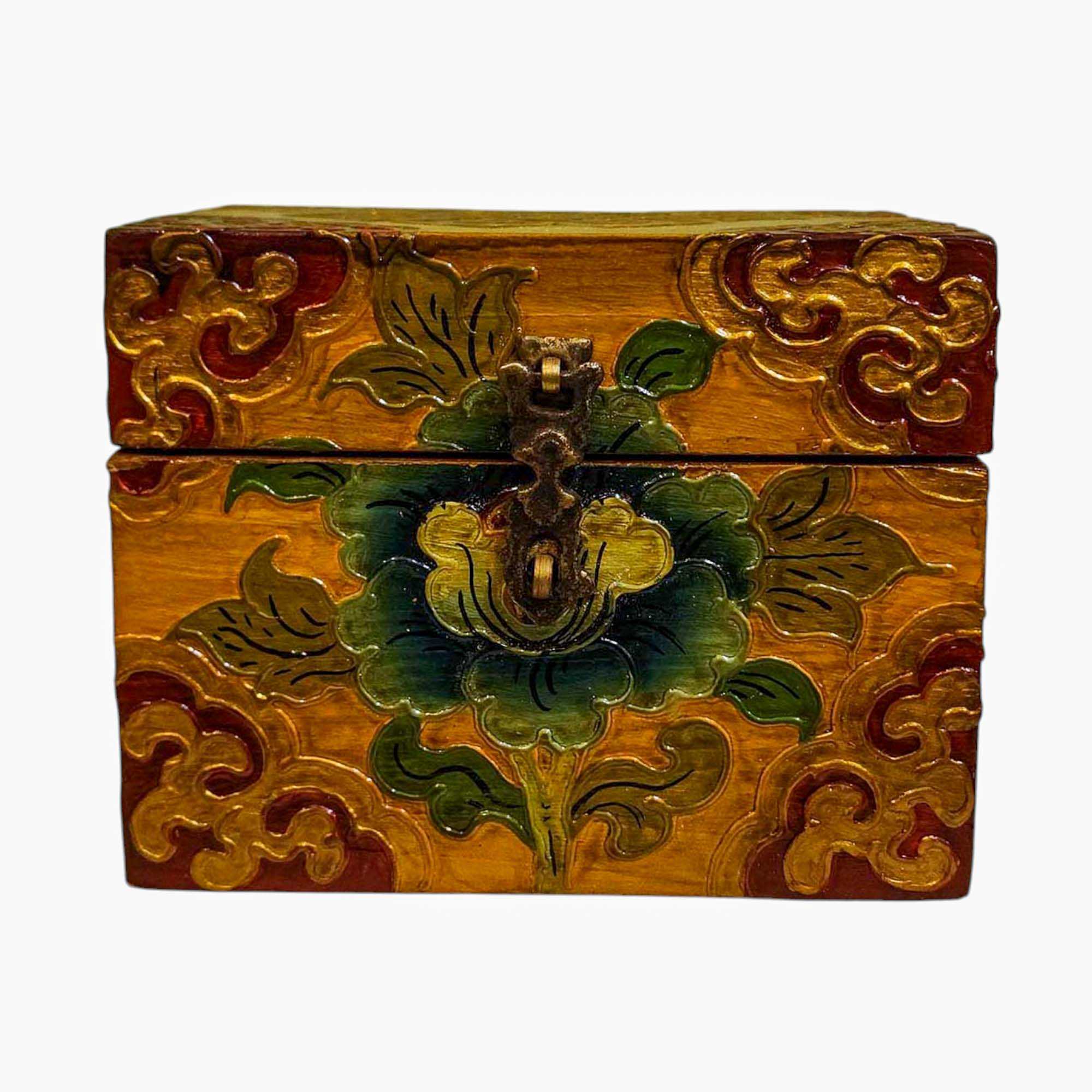 Buddhist Wooden Box, Tibetan Style <span Style=