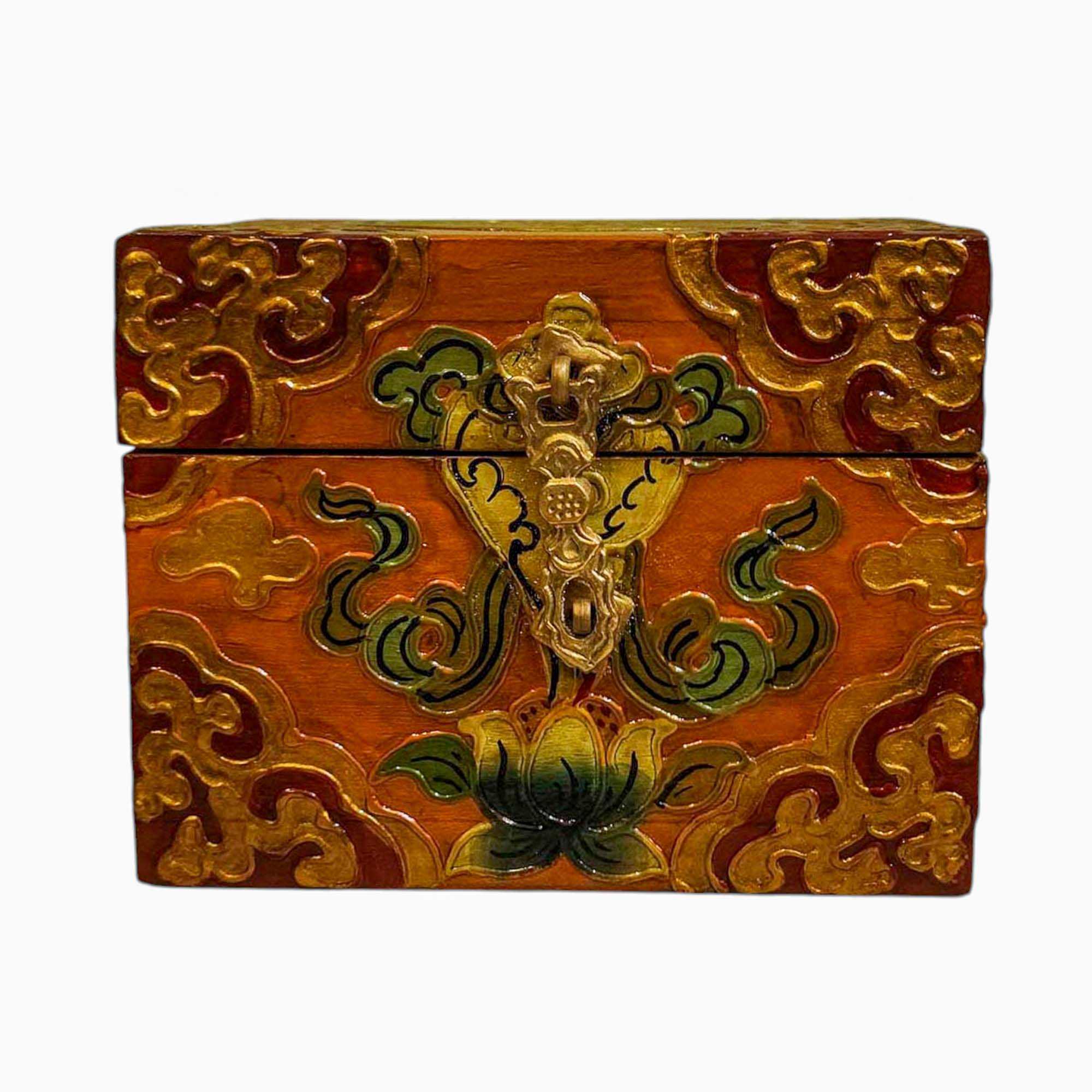 Buddhist Wooden Box, Tibetan Style <span Style=