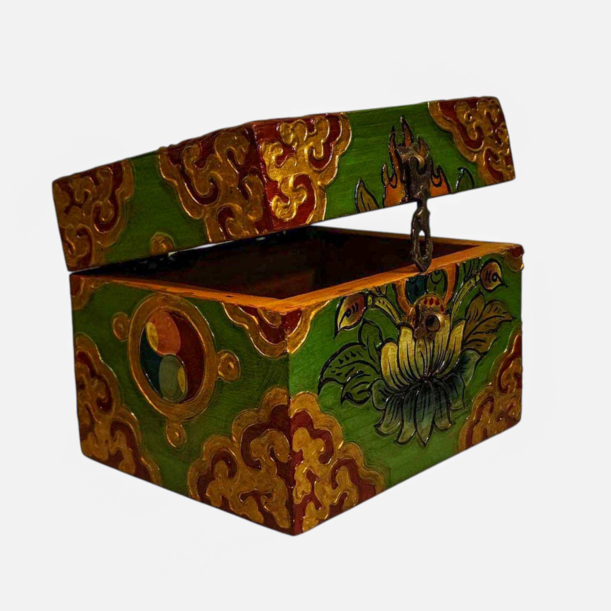 Buddhist Wooden Box, Tibetan Style <span Style=