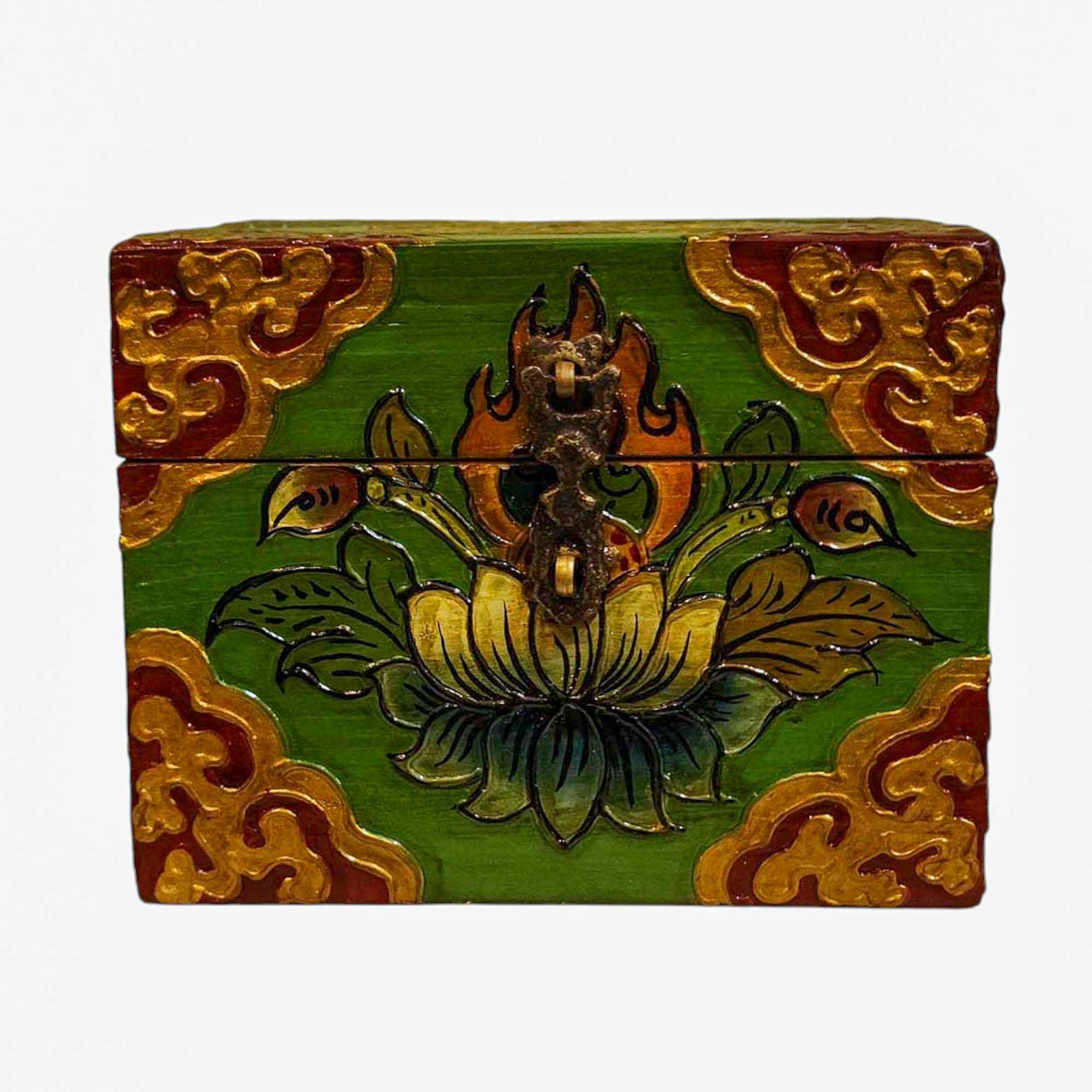 Buddhist Wooden Box, Tibetan Style <span Style=