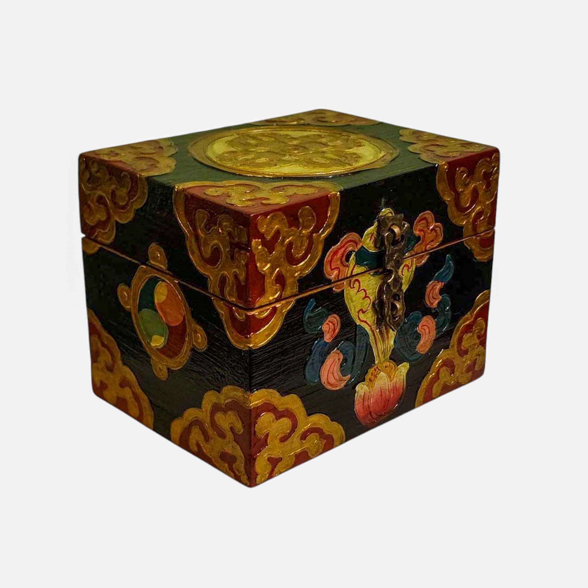 Buddhist Wooden Box, Tibetan Style <span Style=