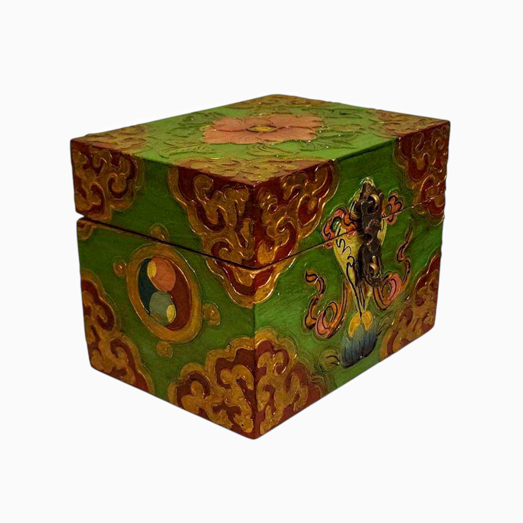 Buddhist Wooden Box, Tibetan Style <span Style=