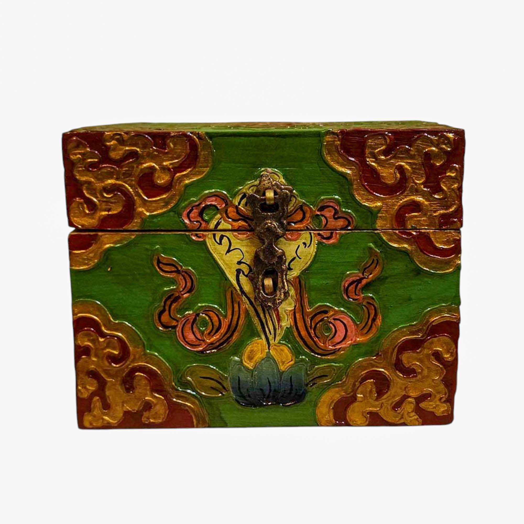 Buddhist Wooden Box, Tibetan Style <span Style=