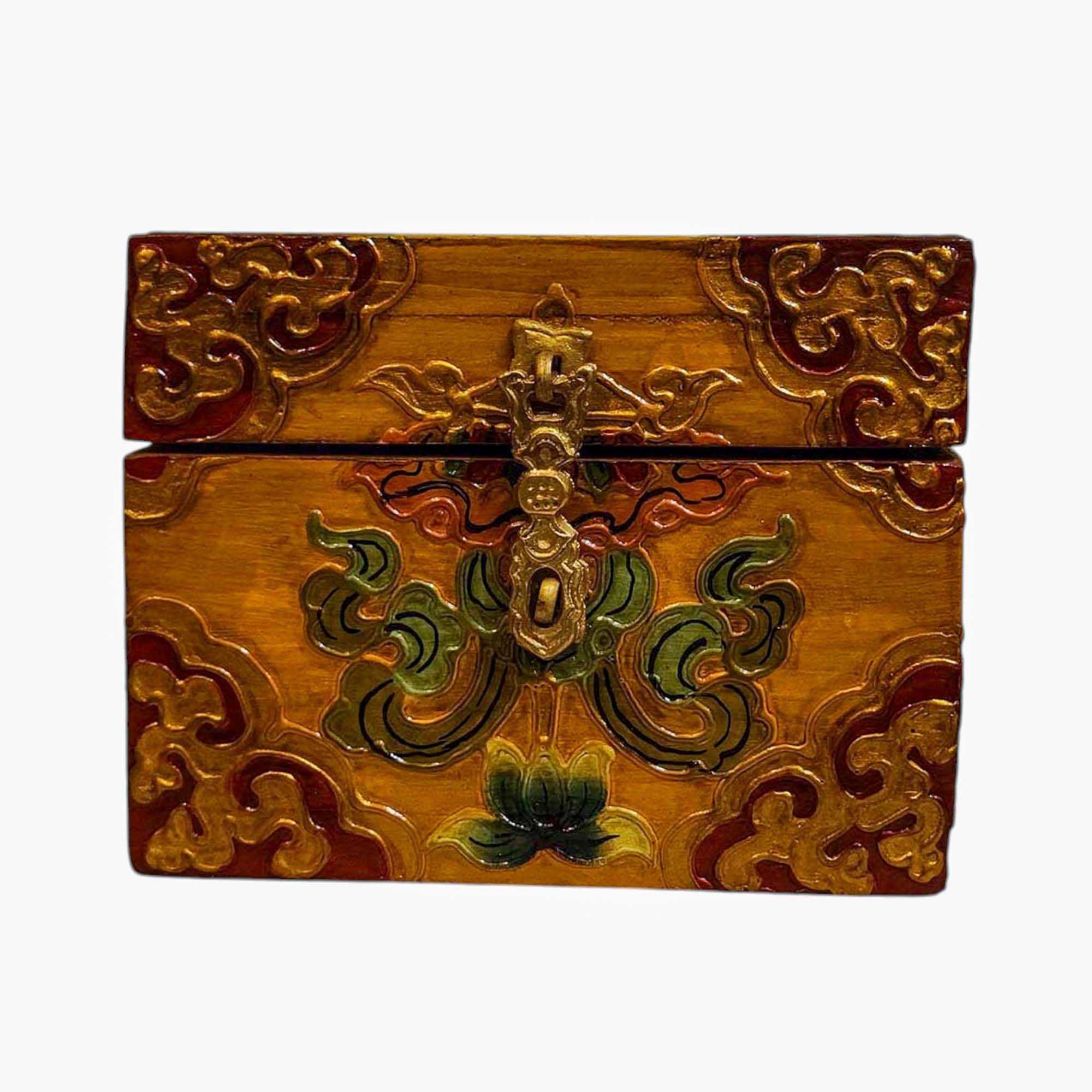 Buddhist Wooden Box, Tibetan Style <span Style=