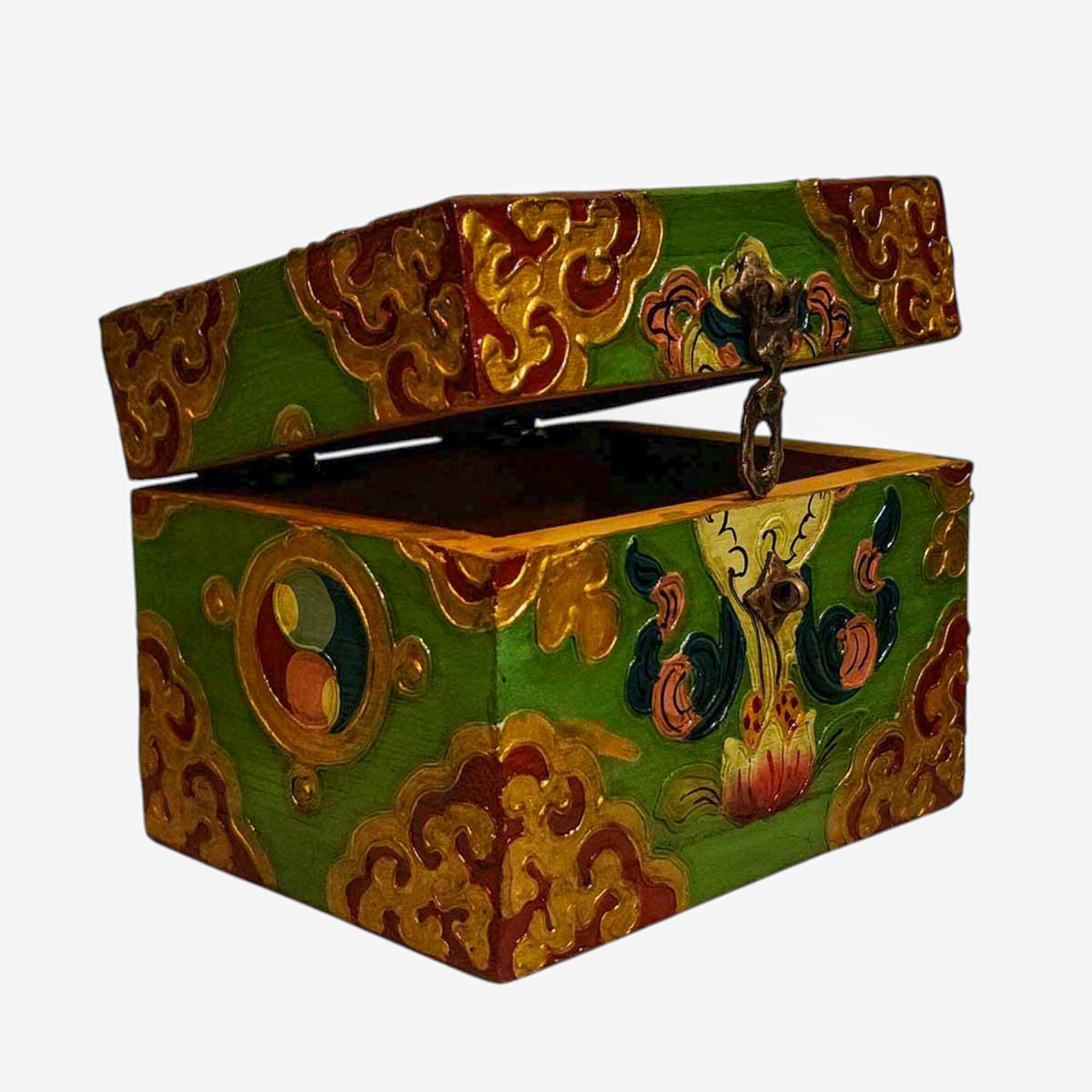 Buddhist Wooden Box, Tibetan Style <span Style=