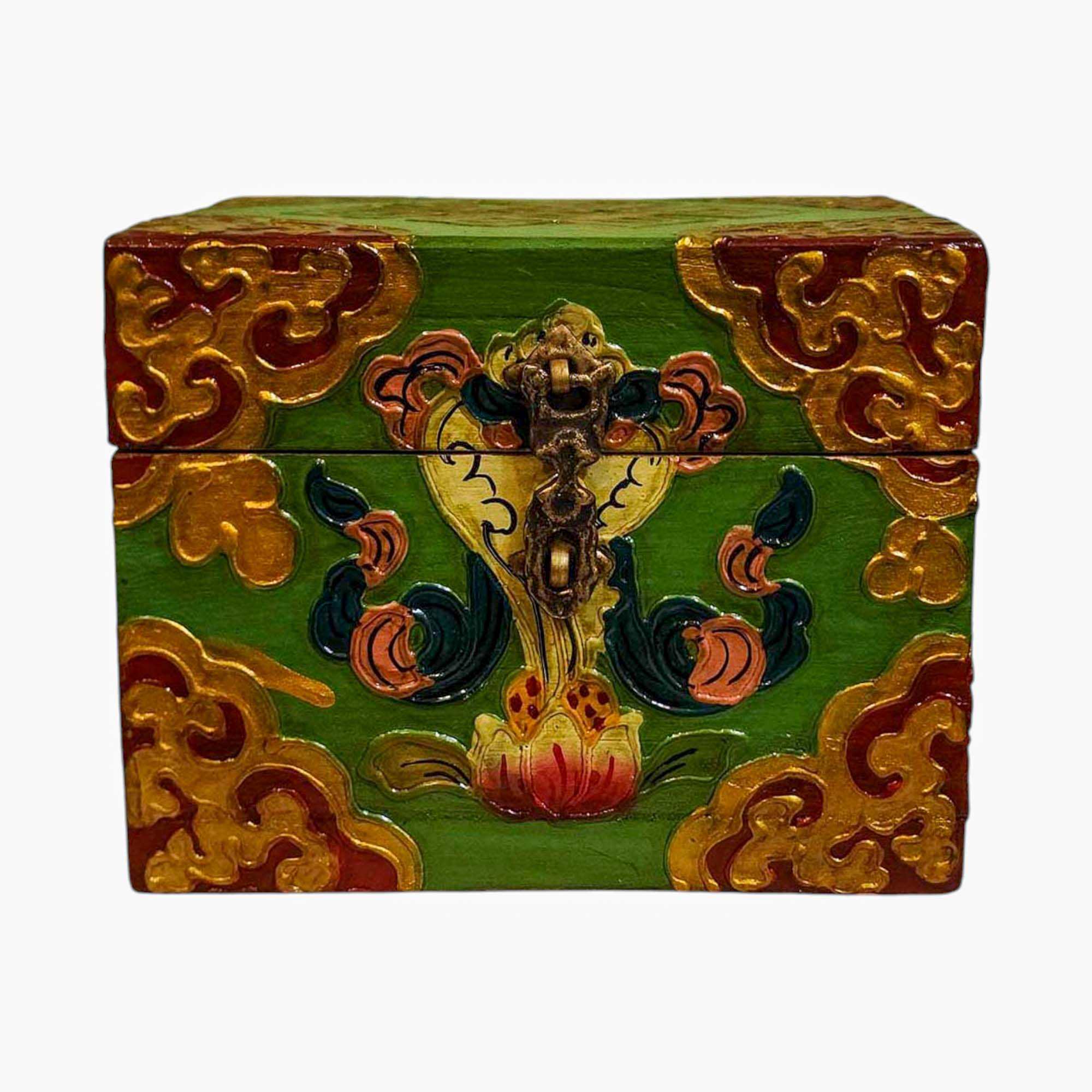 Buddhist Wooden Box, Tibetan Style <span Style=