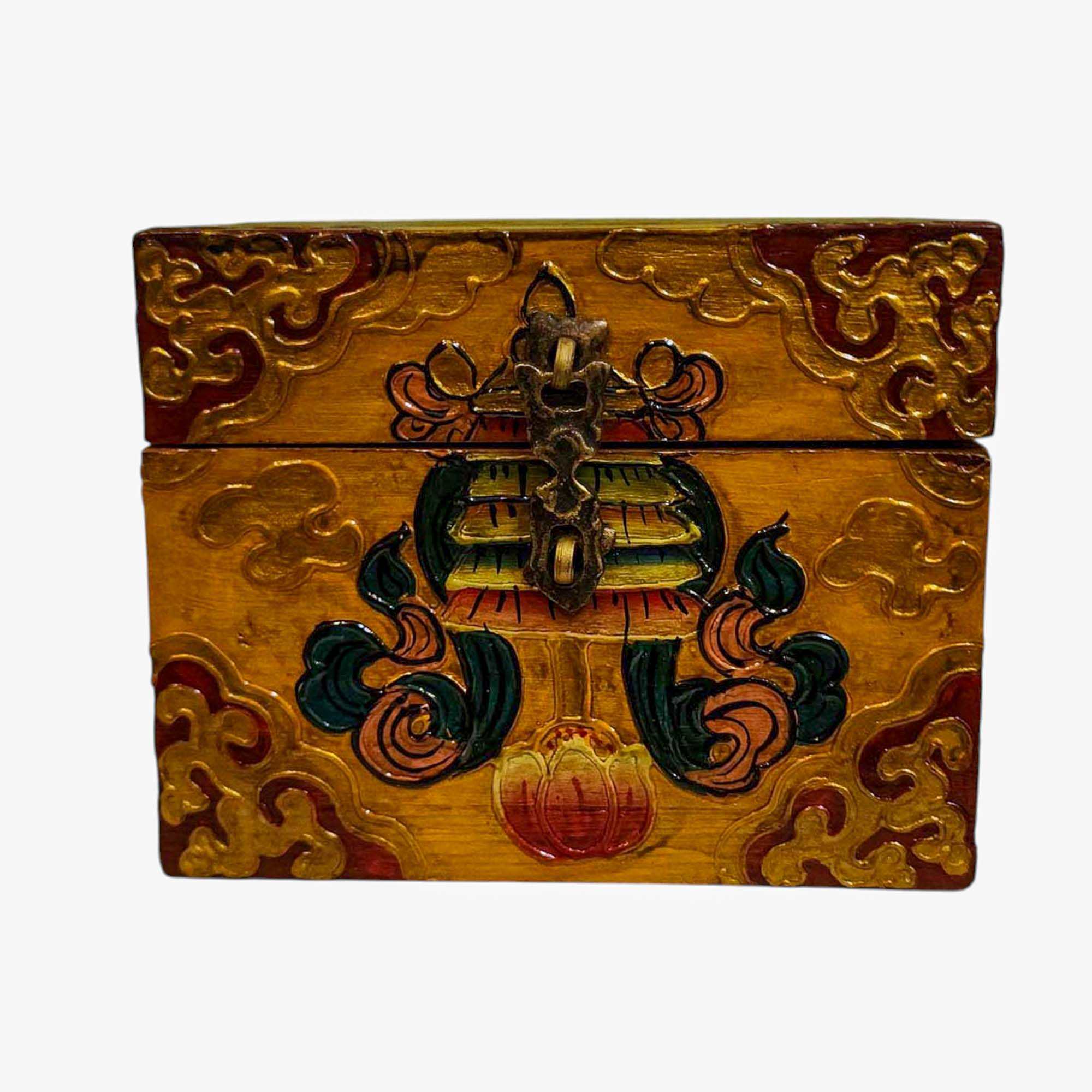 Buddhist Wooden Box, Tibetan Style <span Style=