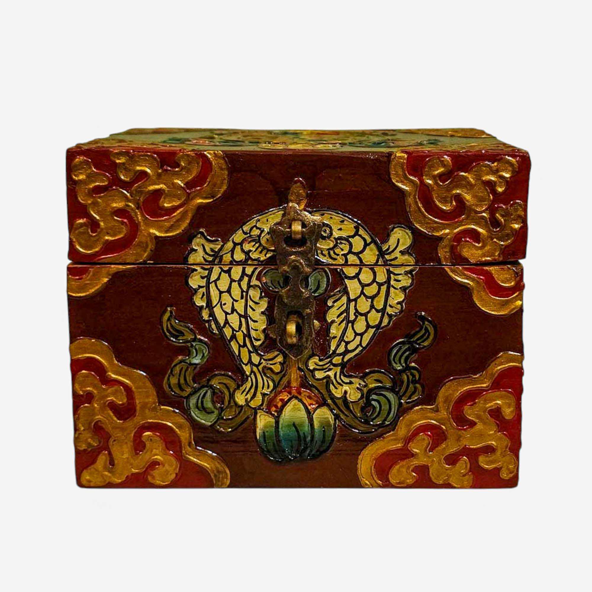 Buddhist Wooden Box, Tibetan Style <span Style=