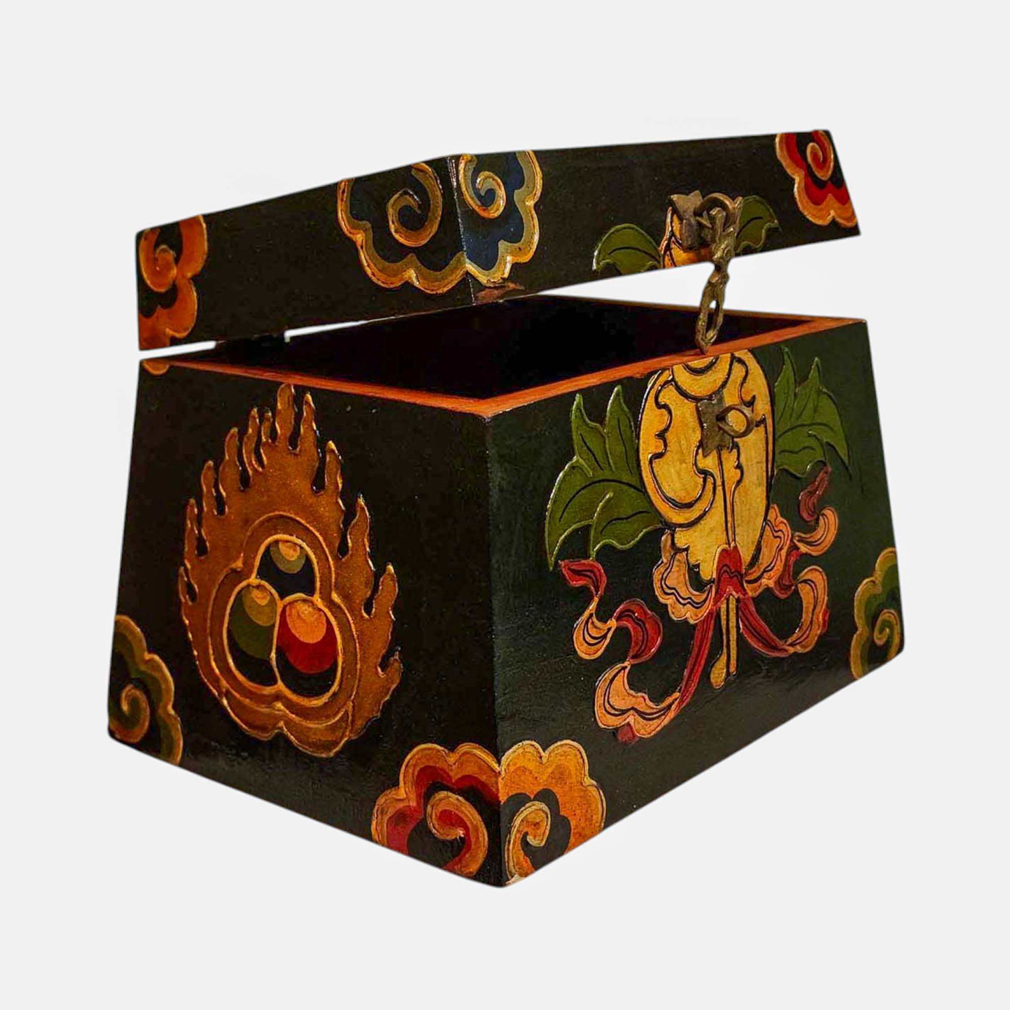 Buddhist Wooden Box, Tibetan Style <span Style=