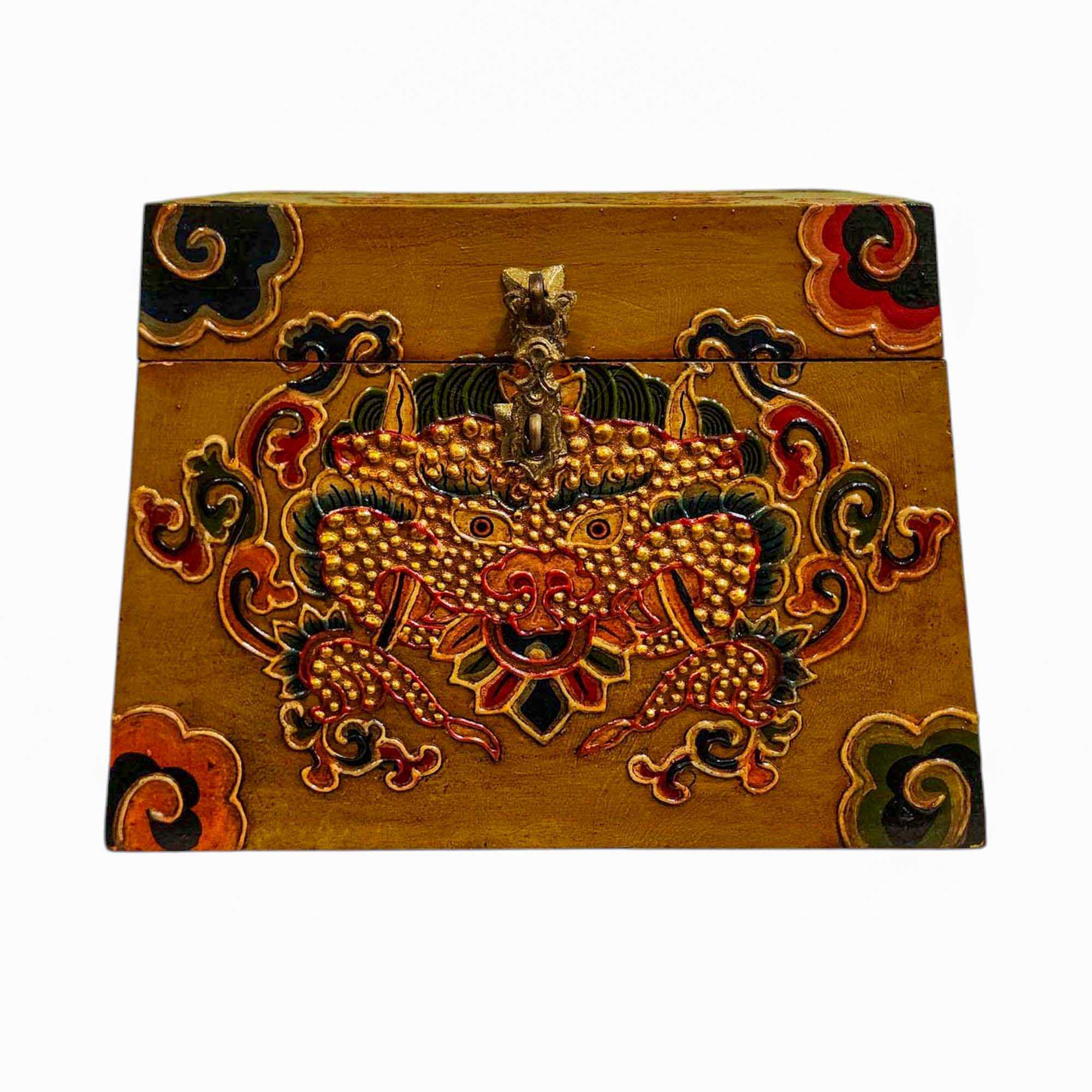 Buddhist Wooden Box, Tibetan Style <span Style=